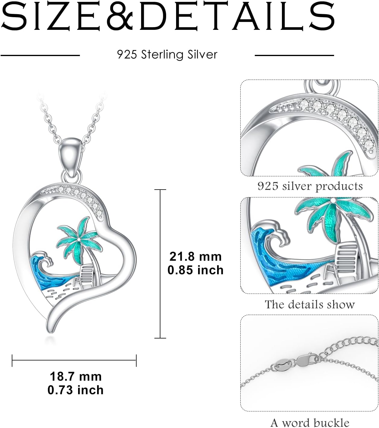 LWXIE Collar de playa de diamantes de plata de ley 925 con dije de...