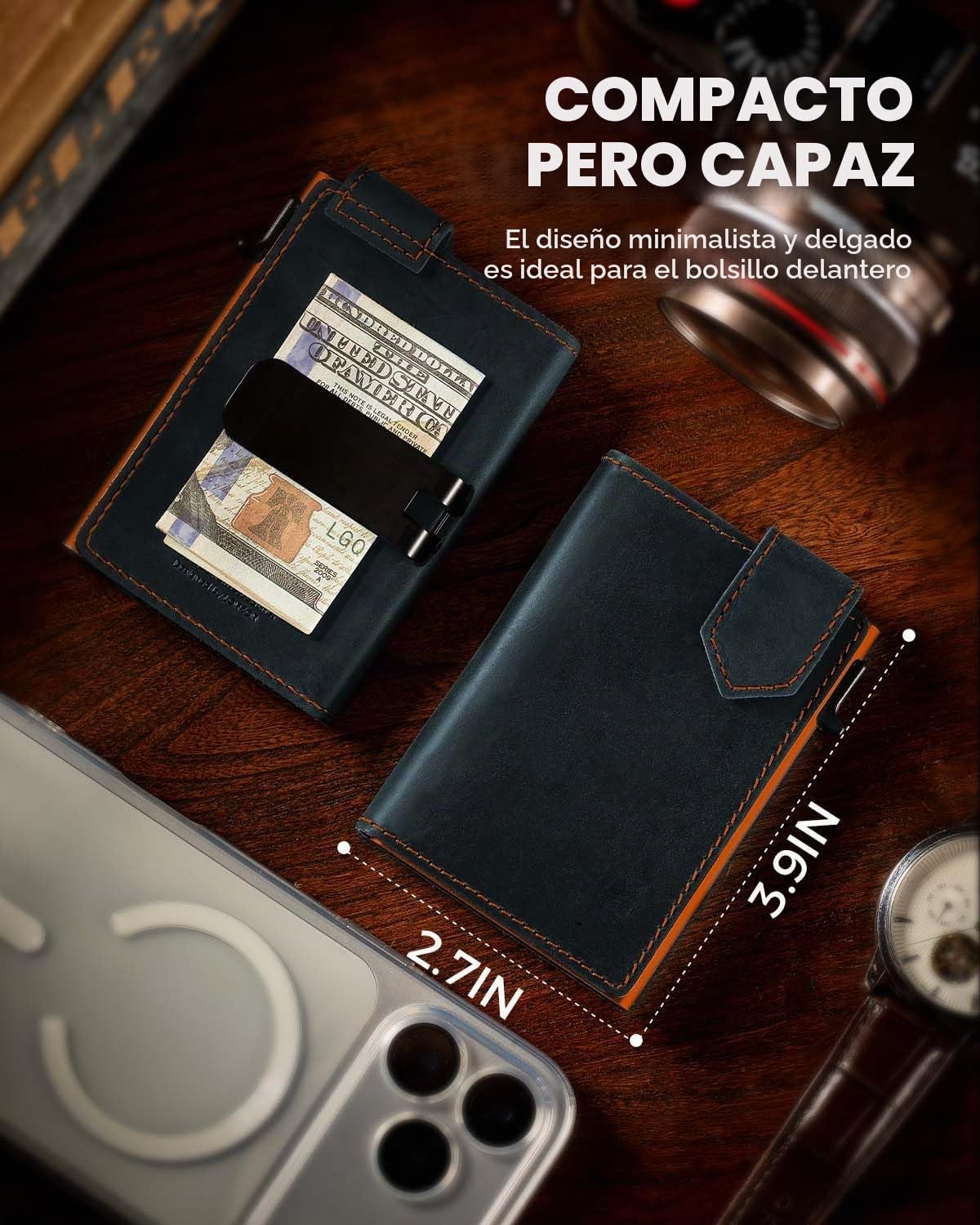 LORZOR Cartera delgada para hombres con cierre de seguridad, billet...