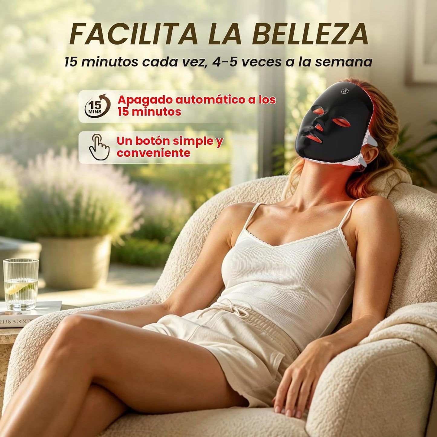 Máscara de luz roja SUERBEATY para la cara, máscara de luz roja de...