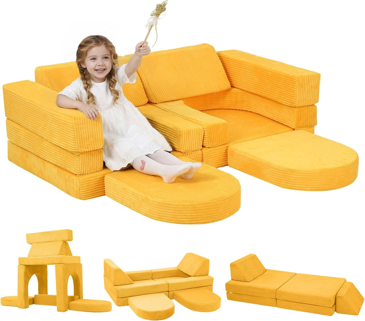 MeMoreCool Elegante sofá de pana de 10 piezas para niños, sofá modu...