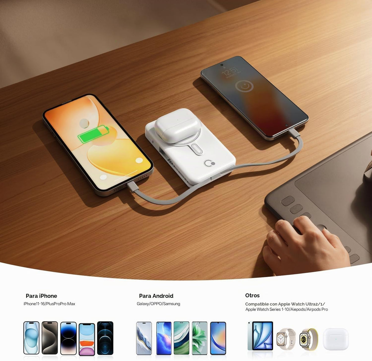 Q Cargador portátil inalámbrico magnético de 10,000 mAh, batería ex...