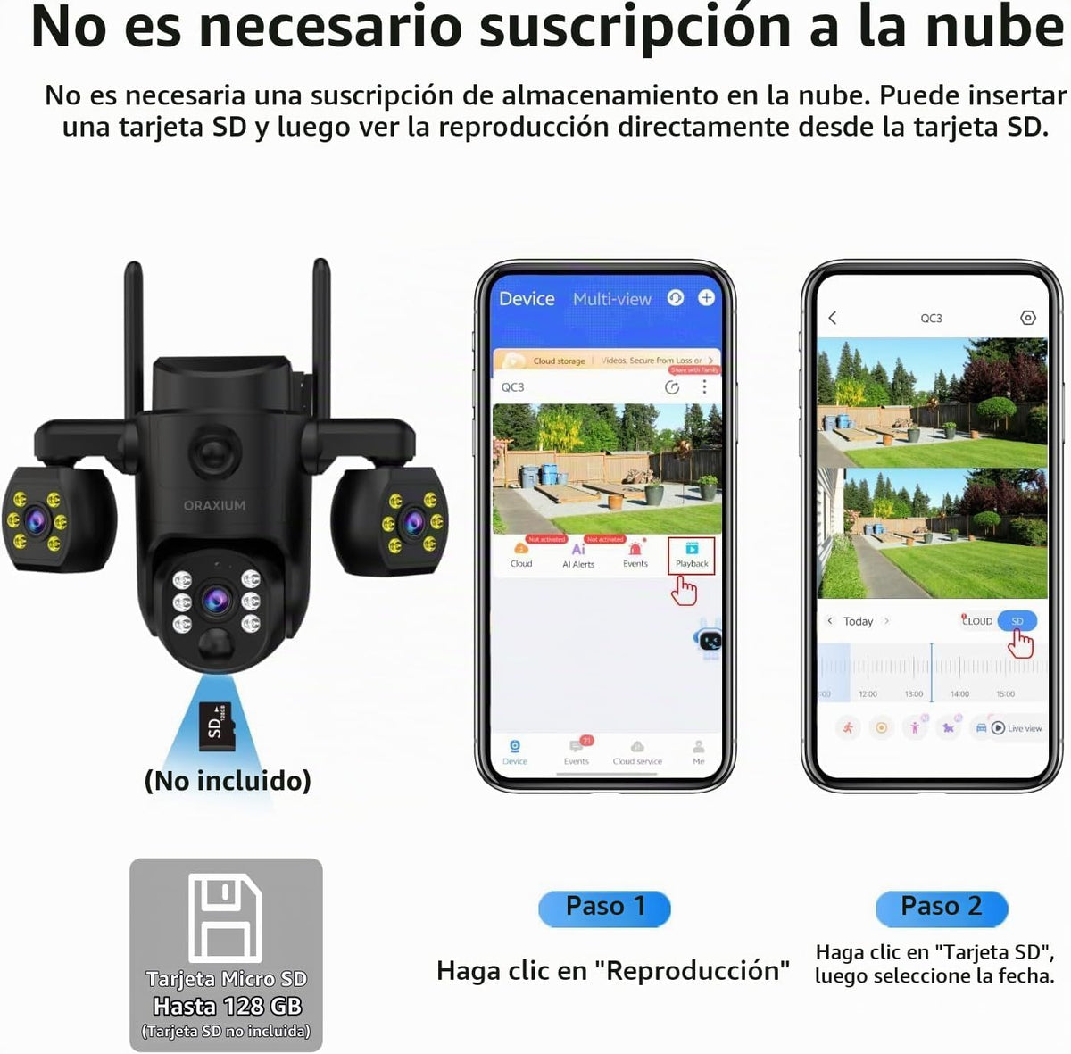 ORAXIUM Cámara de seguridad inalámbrica para exteriores de triple l...