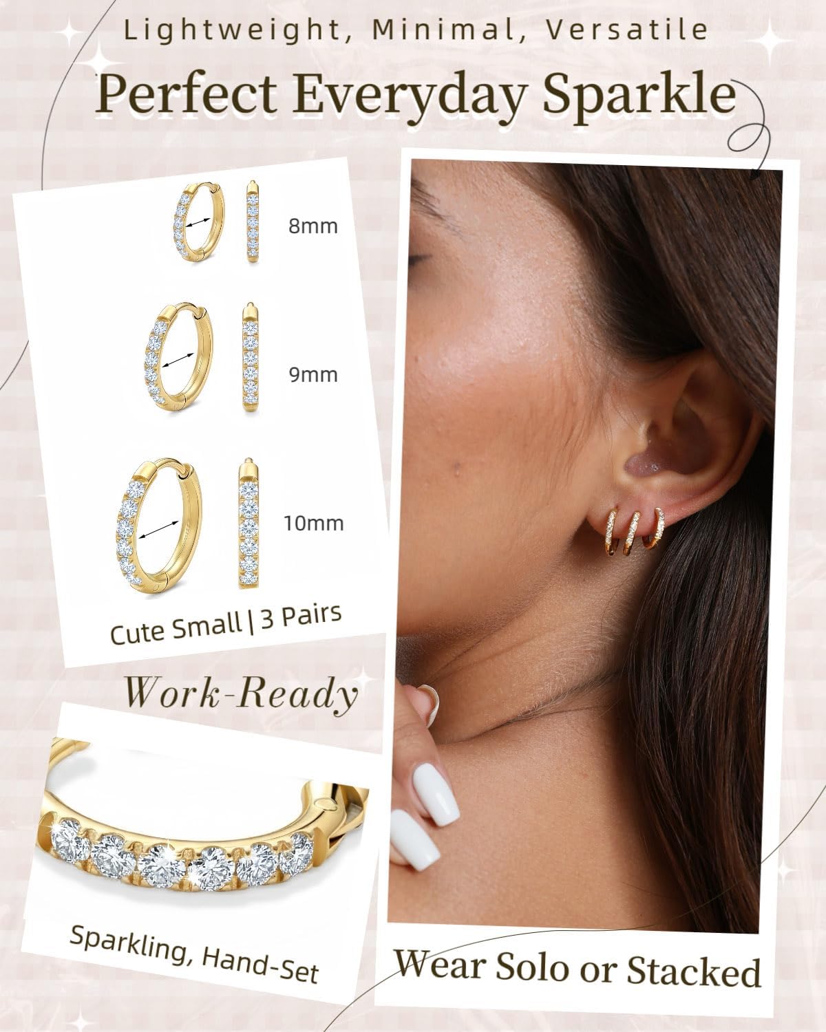 5 pares de pendientes de aro chapados en oro de 14 quilates para mu...