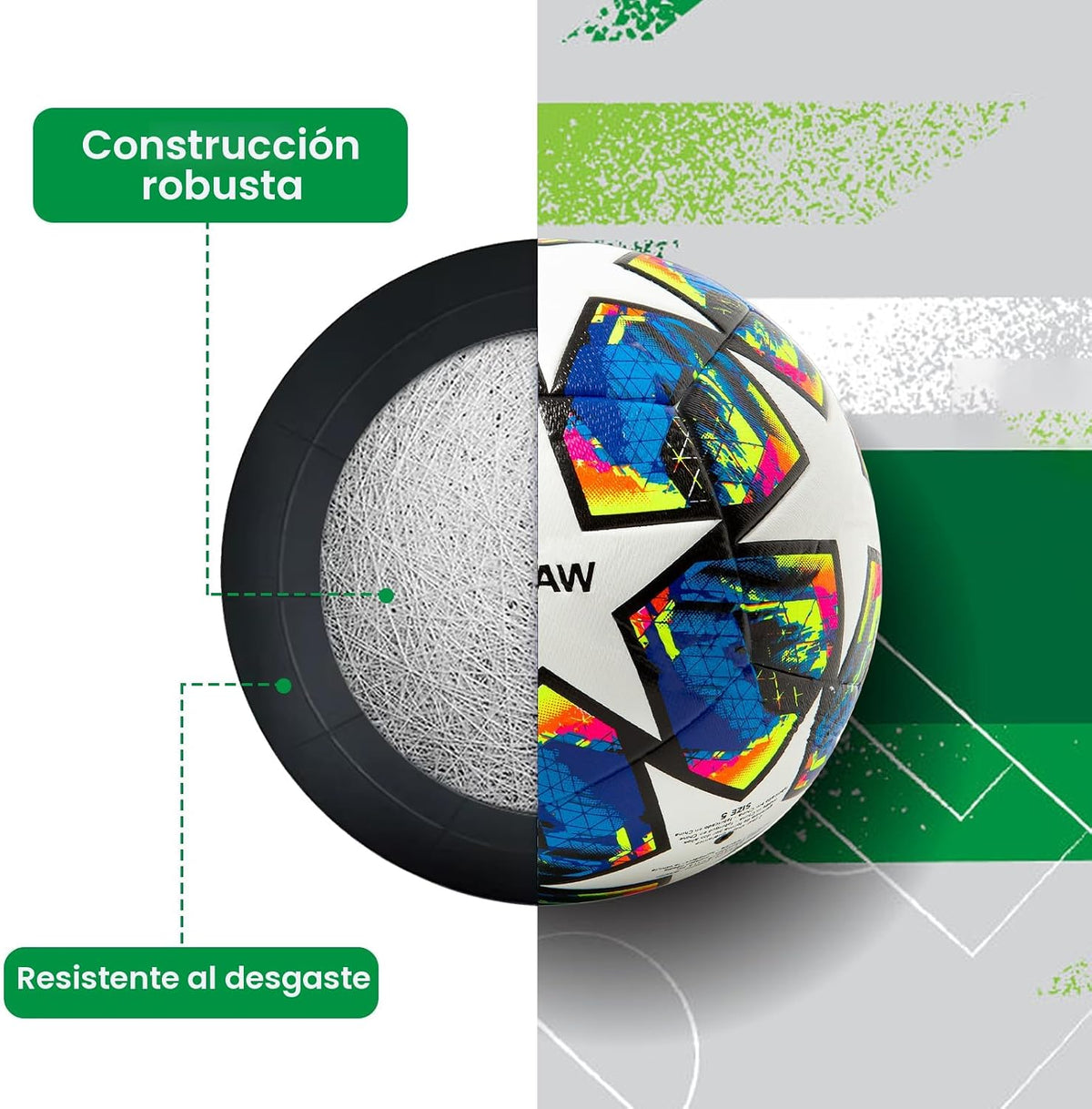 Balón de fútbol ZWAW tamaño 5, de cuero PU impermeable, balón ofici...