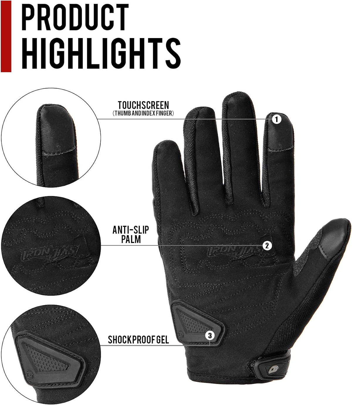 BORLENI Guantes de Motocicleta con Pantalla Táctil de Dedo Completo...