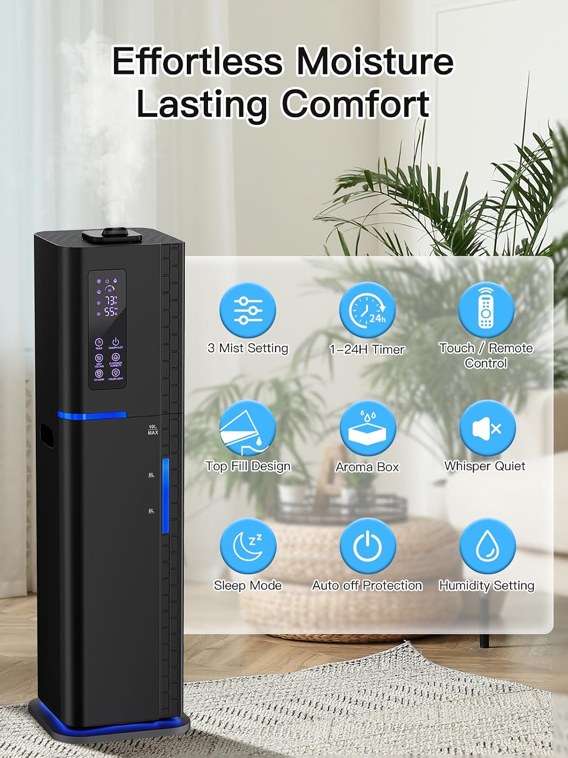 Zeova Humidificador de 10L\/2.64Gal, Humidificador Ultrasónico de N...