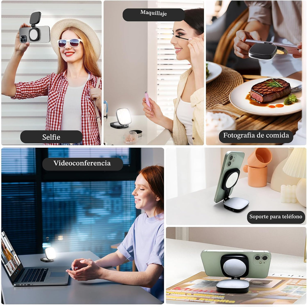 Luz de selfie magnética MagSafe con espejo para iPhone \u2013 Luz d...