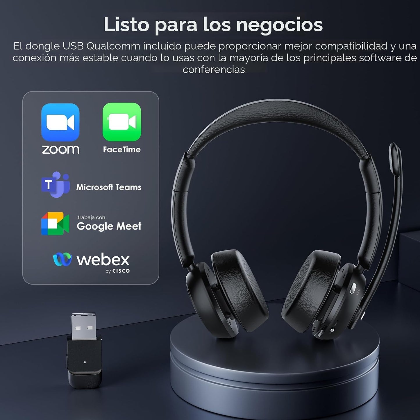 Auriculares ANC y ENC mejorados con micrófono para PC, auriculares...