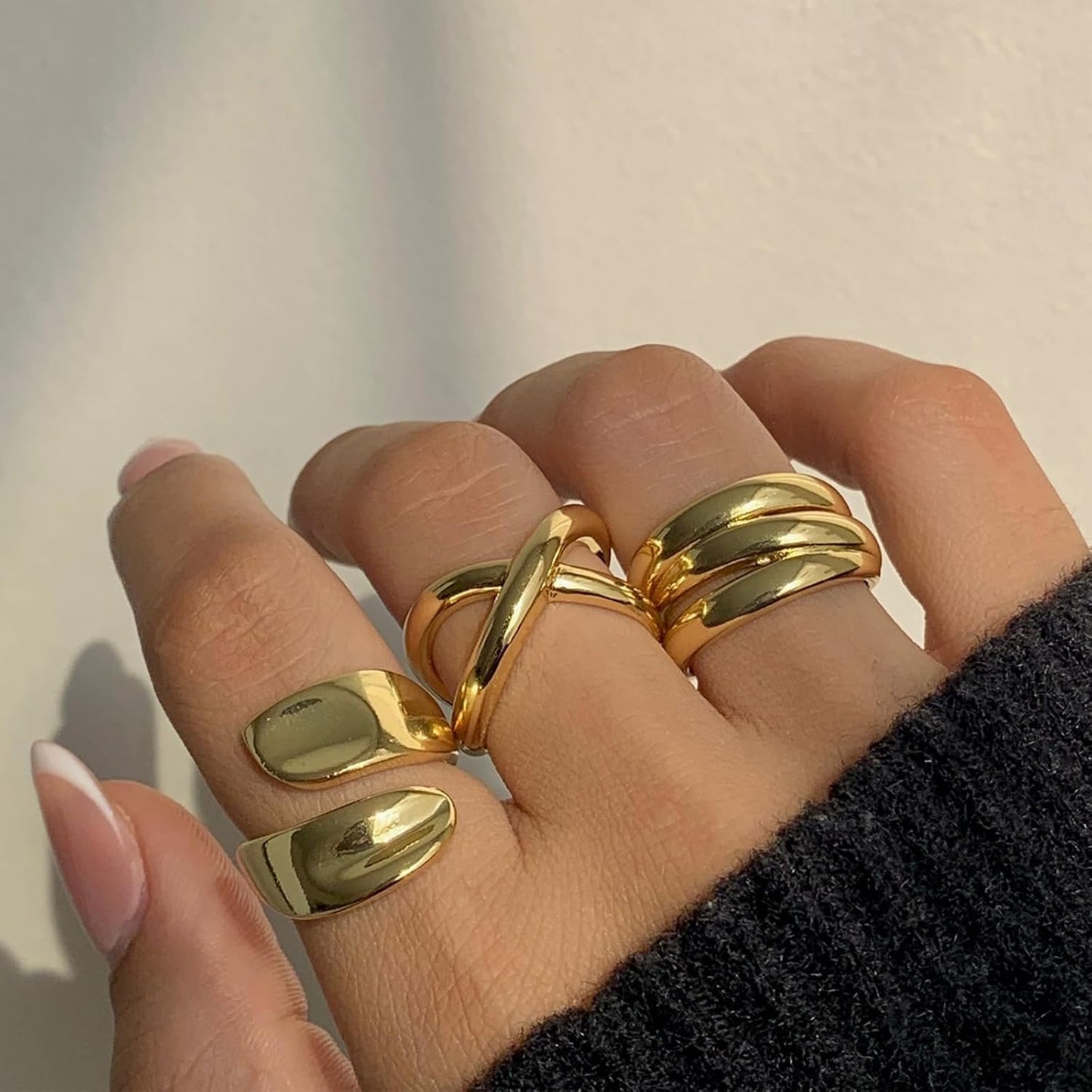 YEEZII Anillos Gruesos de Oro para Mujer Sin Deslustre, Anillo de P...