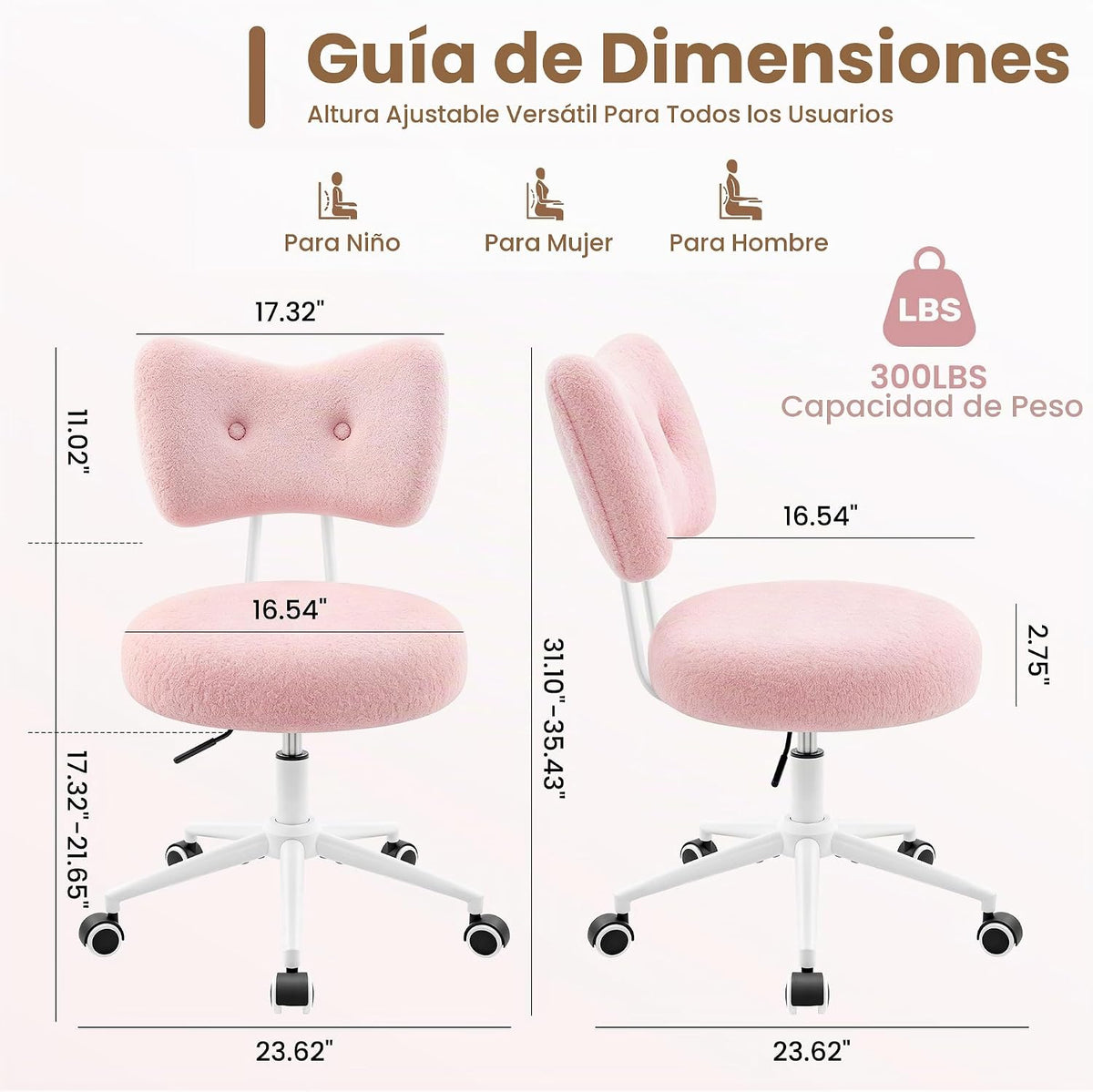 Silla de tocador pequeña con ruedas, cómoda silla de escritorio con...