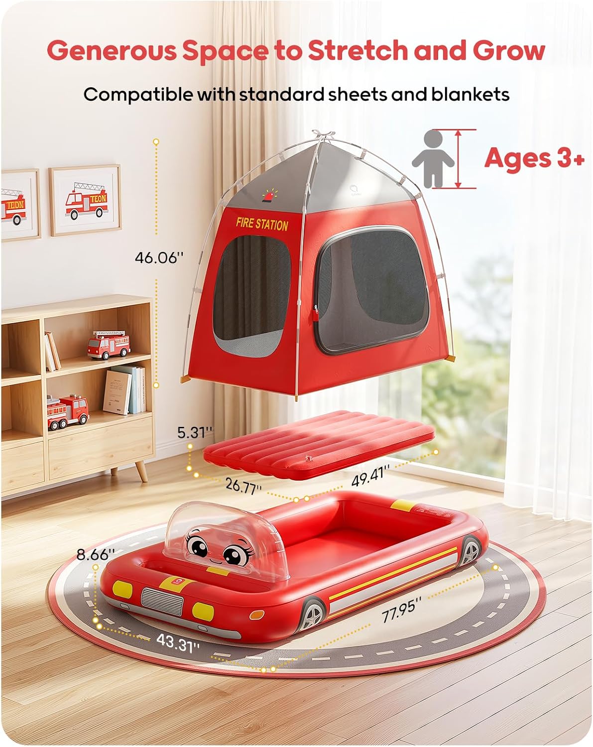 QPAU Colchón inflable de aire para niños, diseño de tienda de bombe...