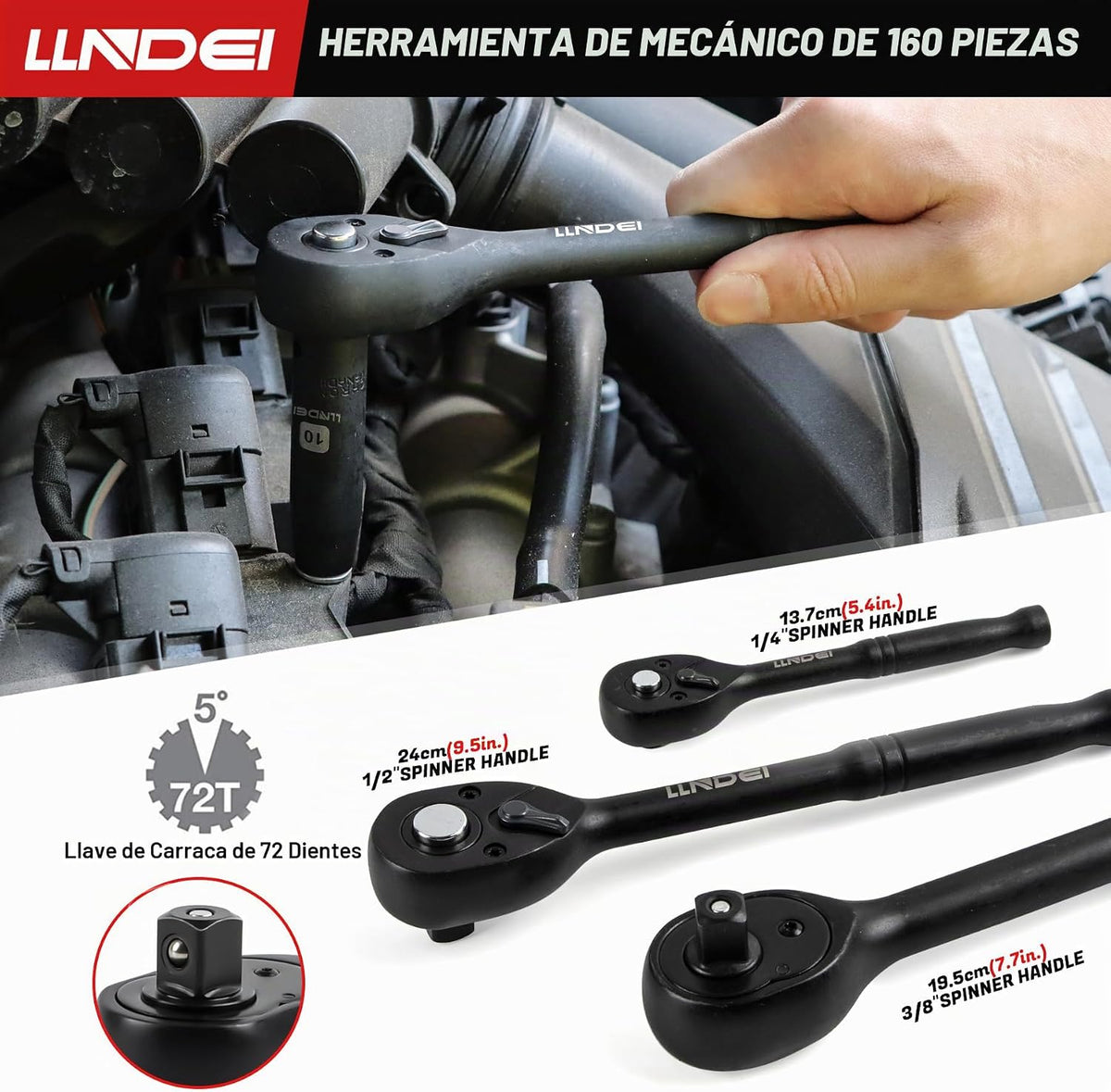 LLNDEI Juego de herramientas de 160 piezas para mecánicos, juego de...