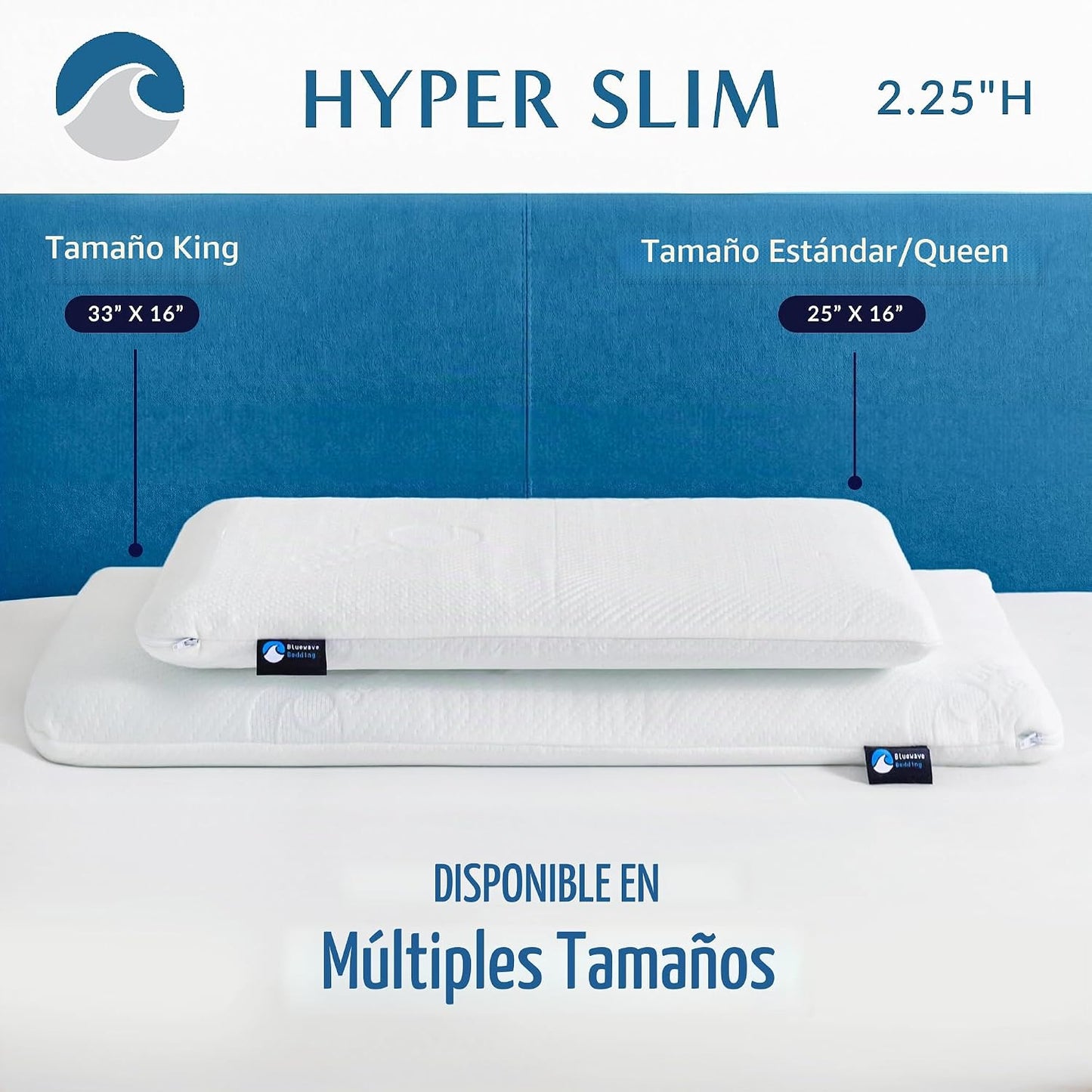 Bluewave Bedding Almohada de espuma viscoelástica de gel hiper delg...