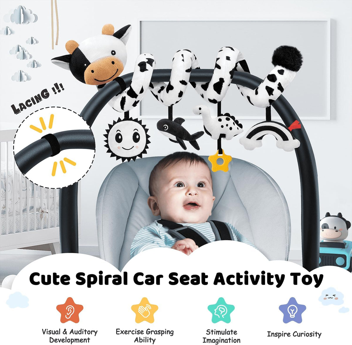 Asiento de coche en espiral para bebés de 0 a 6 meses, asiento de c...