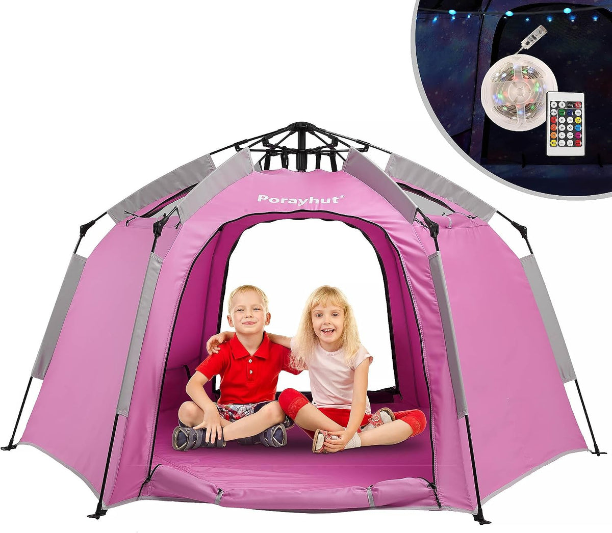 Tienda de campaña hexagonal portátil para niños con tira de luces L...