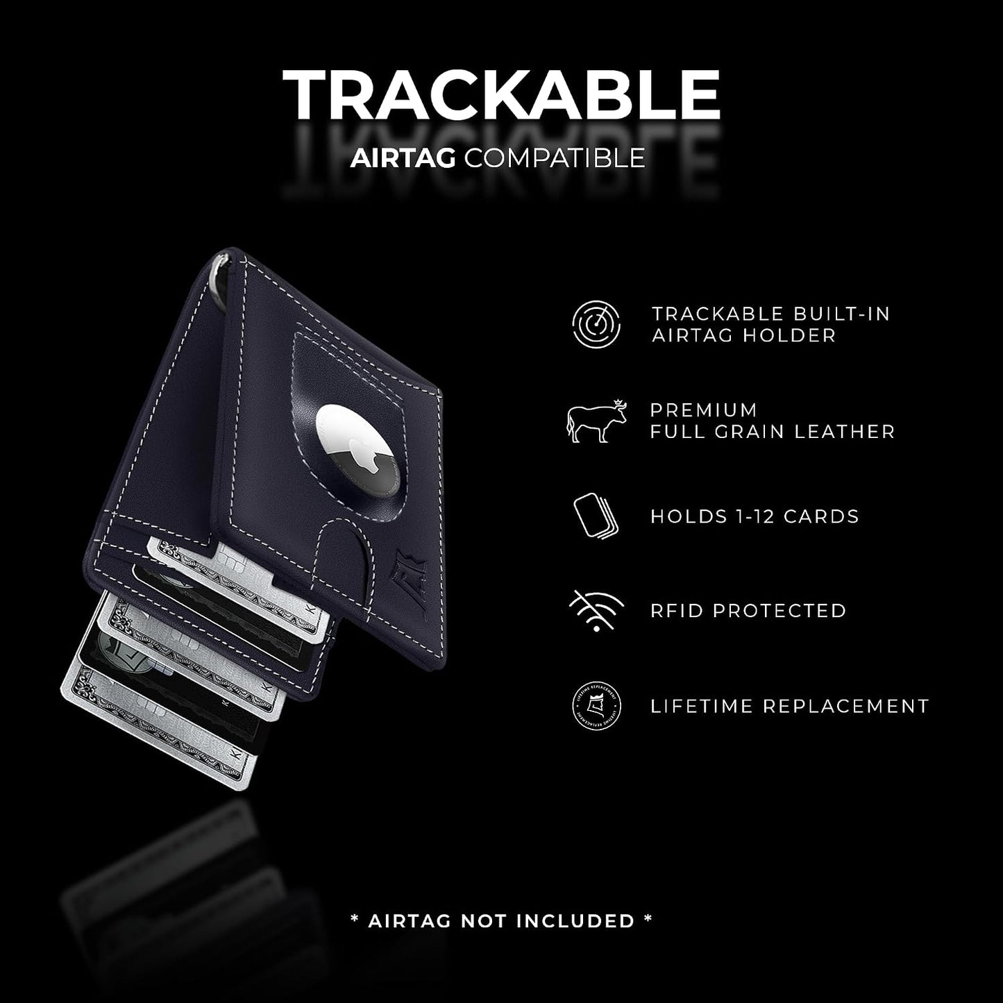 Kings Loot Cartera Inteligente y Rastreable Airtag para Hombres, De...