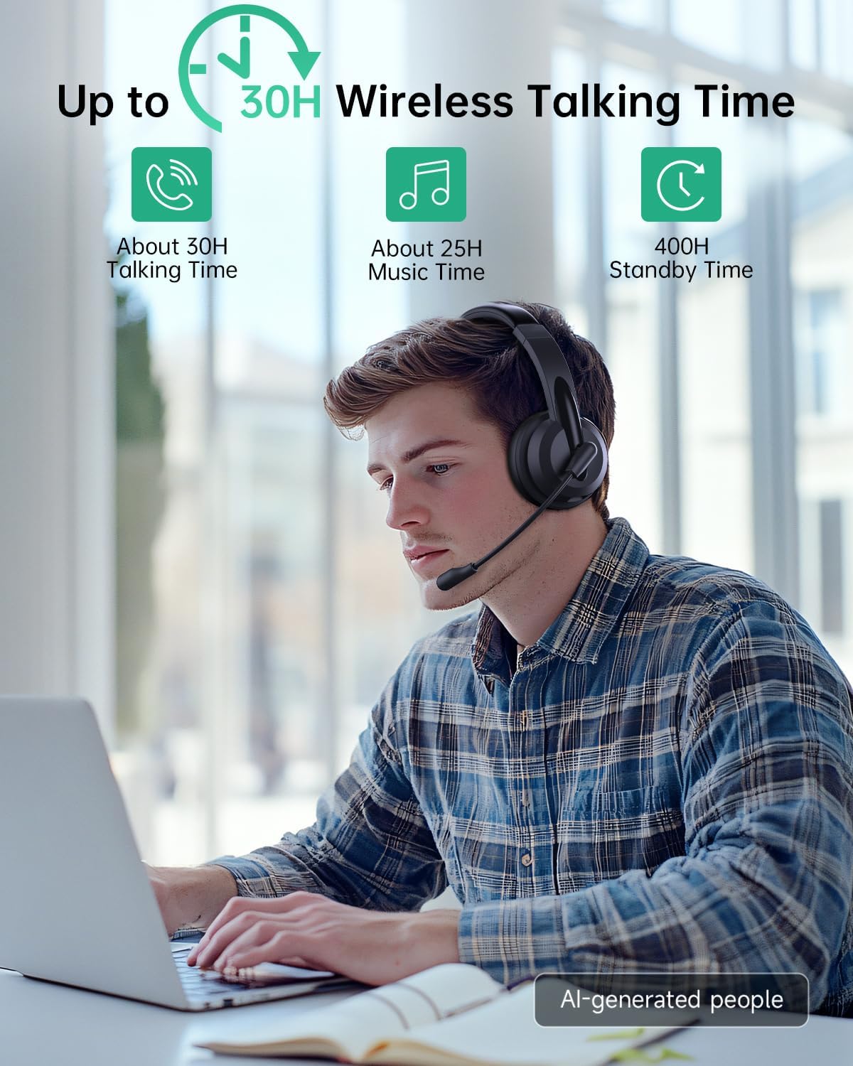 AOC Auriculares inalámbricos con micrófono para trabajar con micróf...