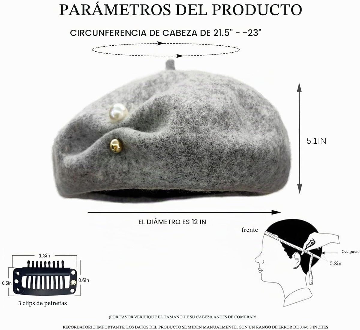 huablo Boinas francesas de cachemira de primera calidad, diseño de...