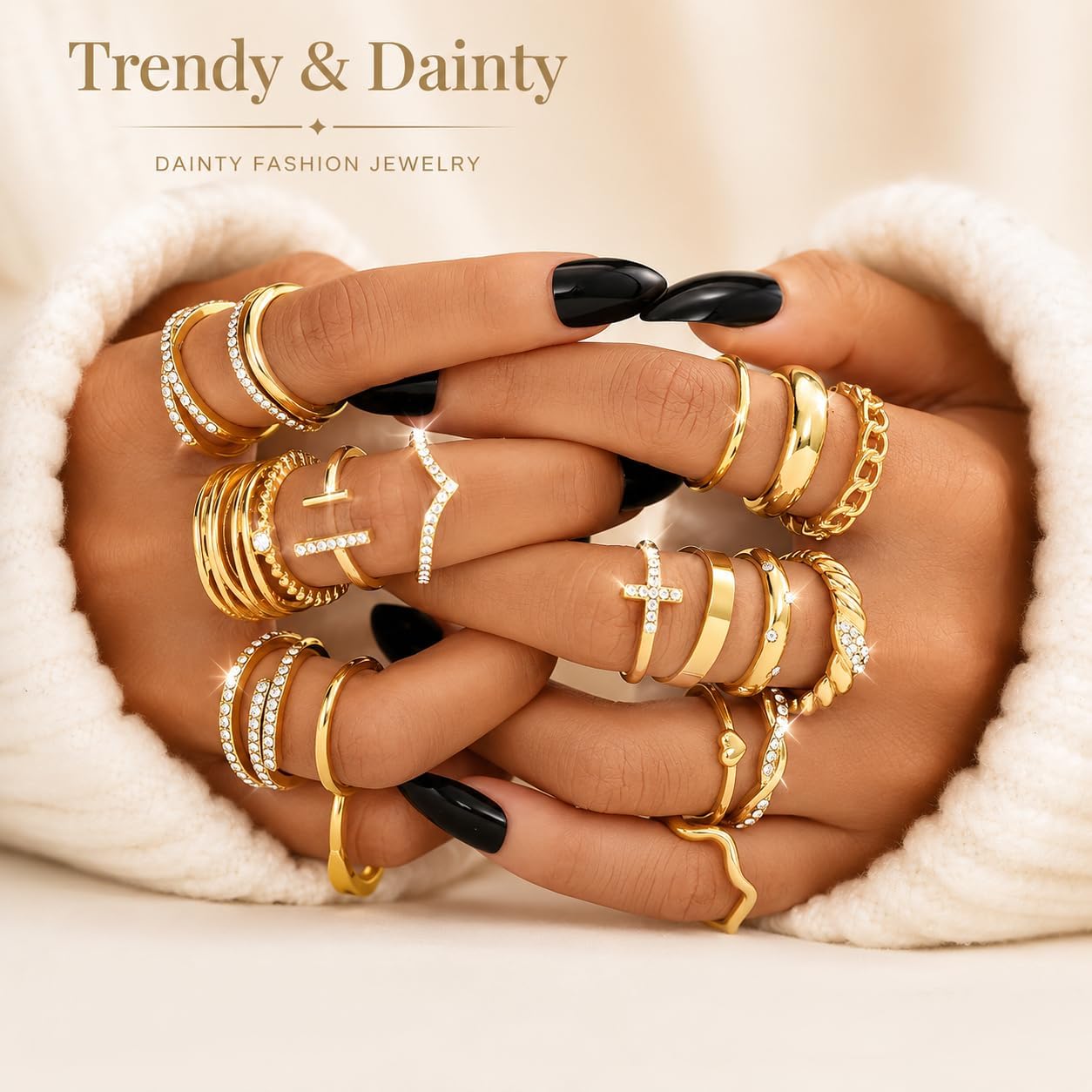 KISS WIFE Anillos apilables de oro para mujer, delicado juego de an...