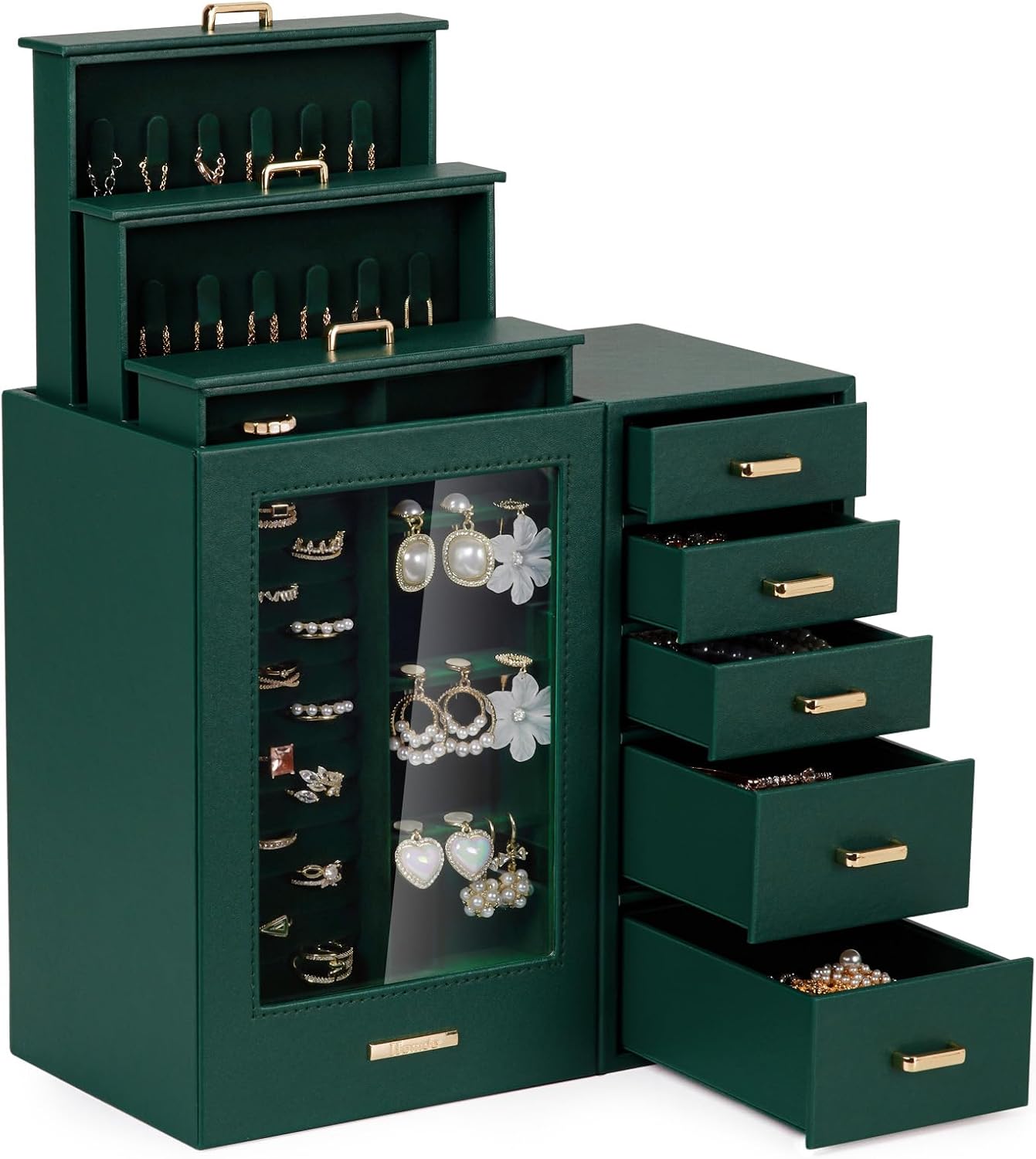 Homde - Gran joyero\/organizador\/caja con ventana de vidrio, cajon...