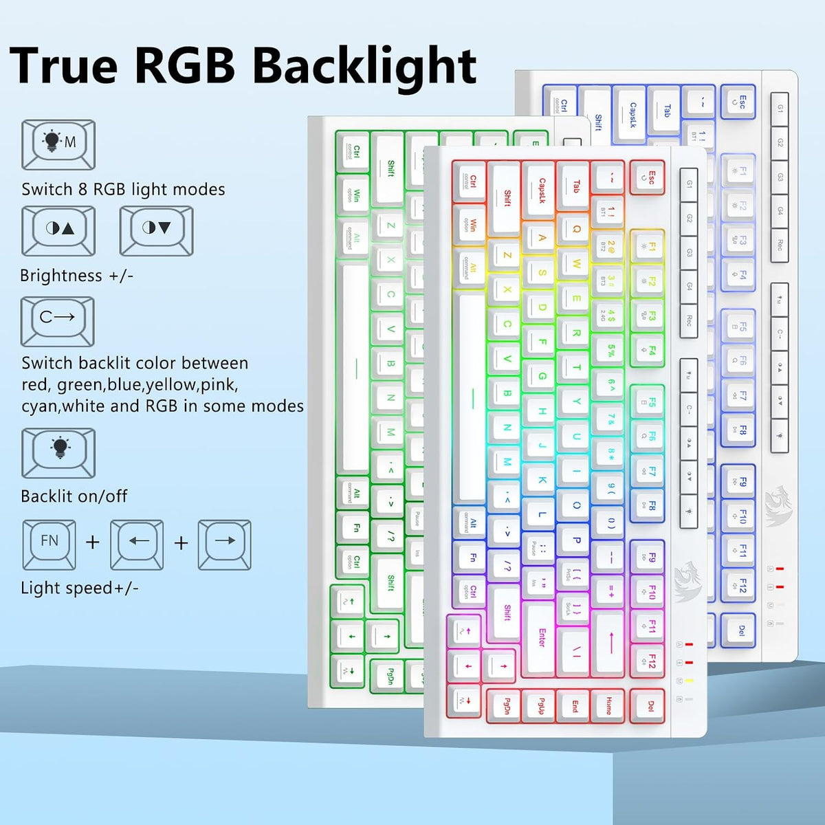 Redragon Teclado inalámbrico para juegos, Bluetooth\/2.4GHz\/USB-C...