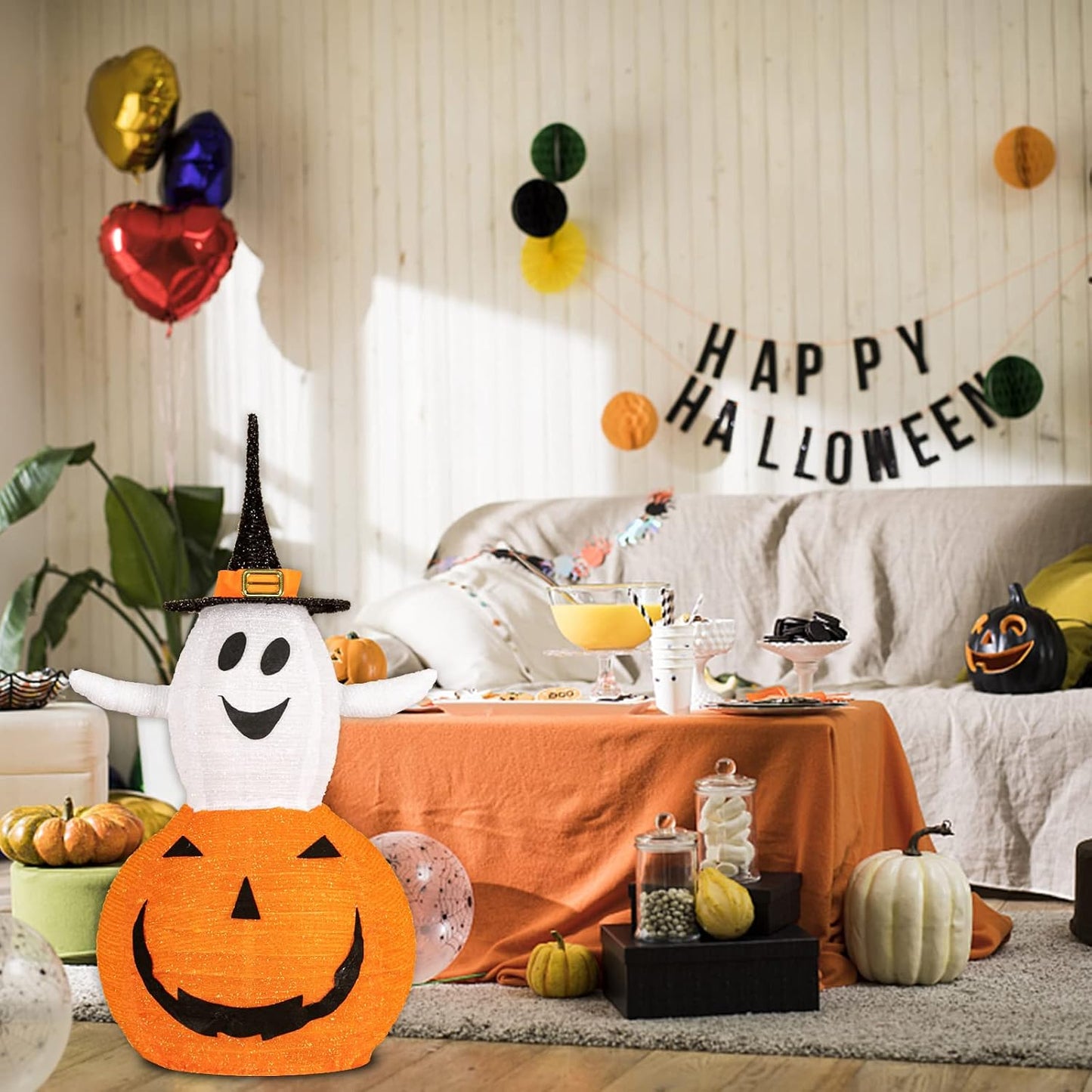 Decoración plegable de calabaza fantasma de Halloween al aire libre...