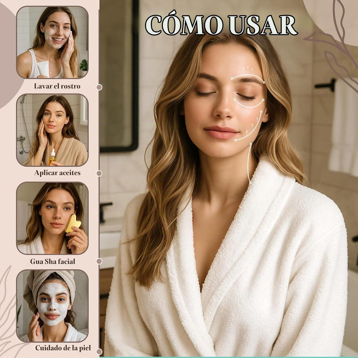 Nuanchu 304 Gua Sha - Herramienta facial de acero inoxidable, color...
