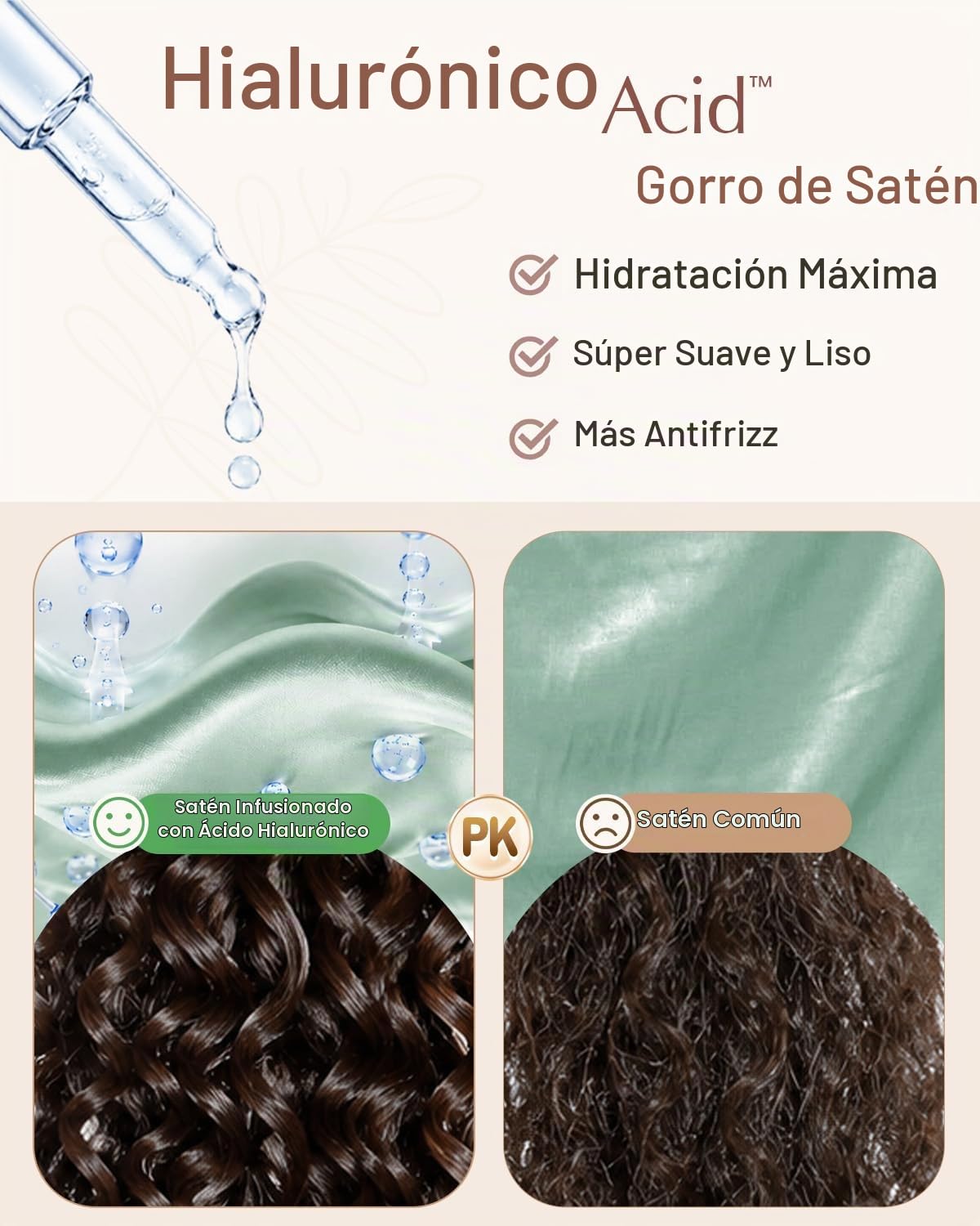 BONNET QUEEN - Gorro de satén de seda para dormir, ácido hialurónic...