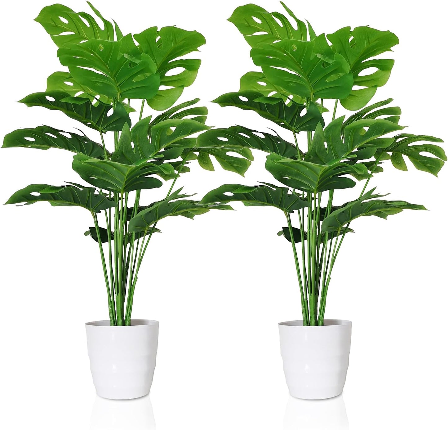 SAJANDAS Juego de 2 plantas artificiales Monstera Deliciosa en mace...