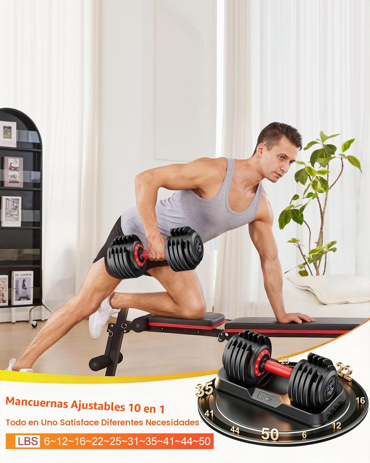 Fit Sir Juego de mancuernas ajustables, 10 en 1, mancuernas ajustab...