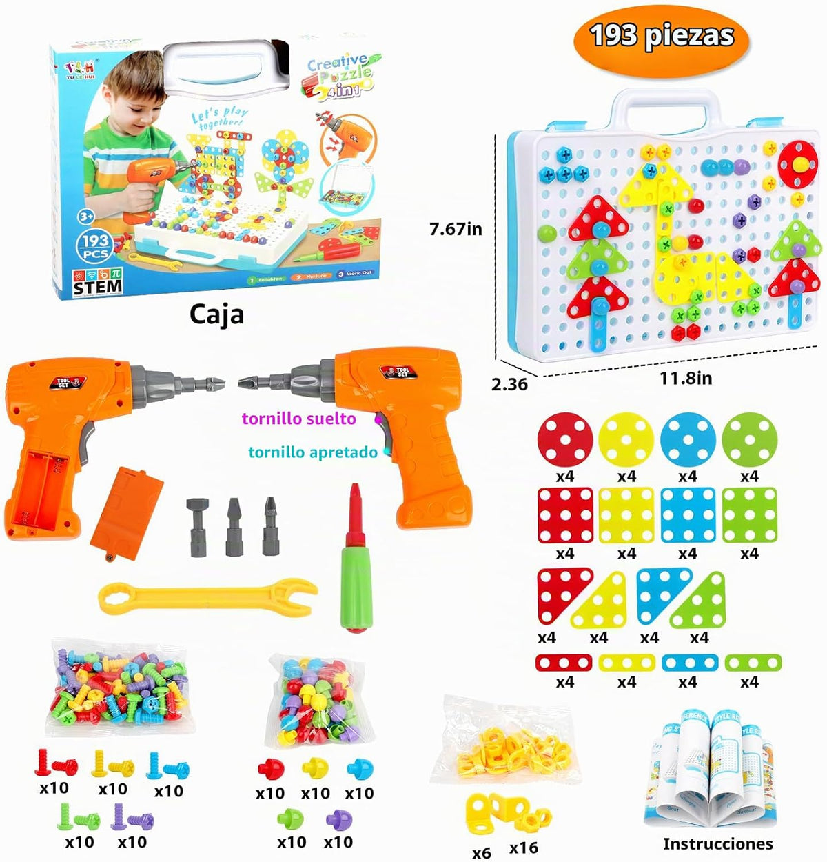 HAPTIME Juguete de diseño y taladro, juguetes educativos para niños...