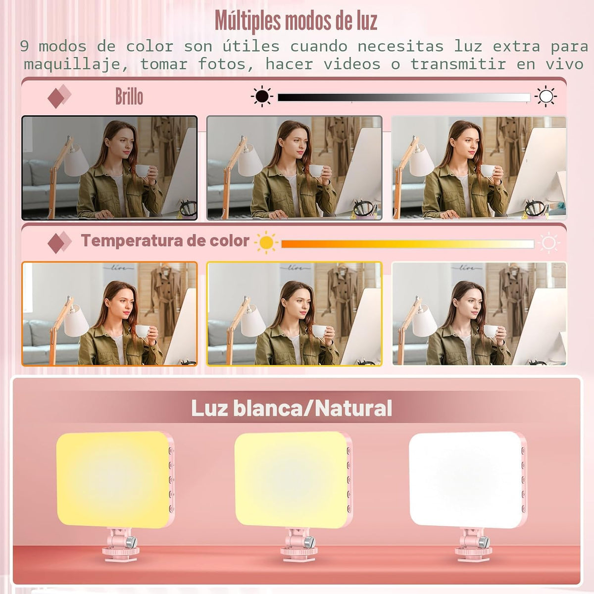 ALTSON 60 LED Luz portátil para selfie con clip y adaptador de tríp...