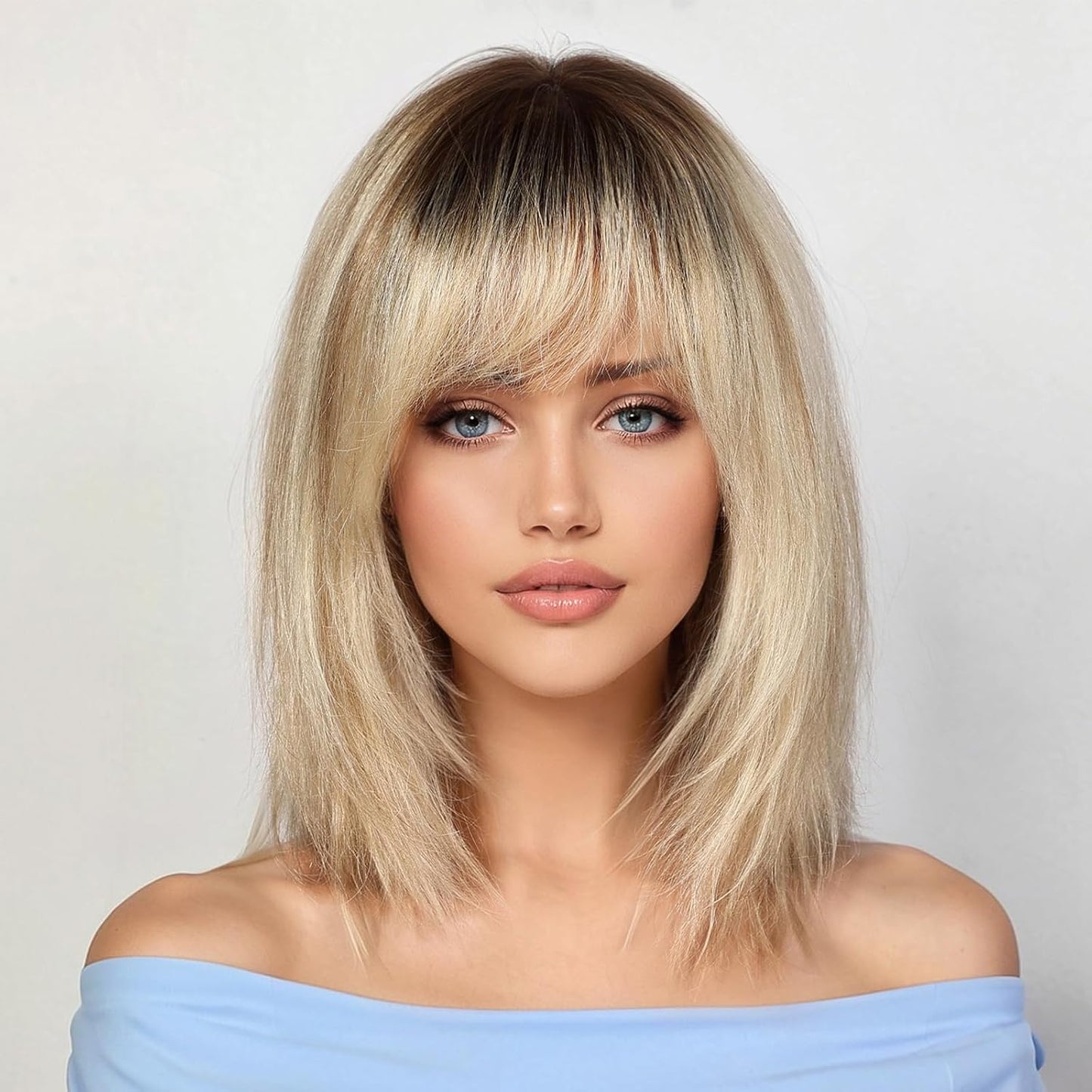 KKU Pelucas de Cabello Humano Ombre Marrón Dorado de 12 Pulgadas pa...