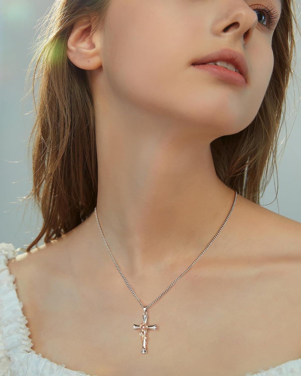 Collar de cruz ACECHA para mujer | Collar colgante de fe de plata c...