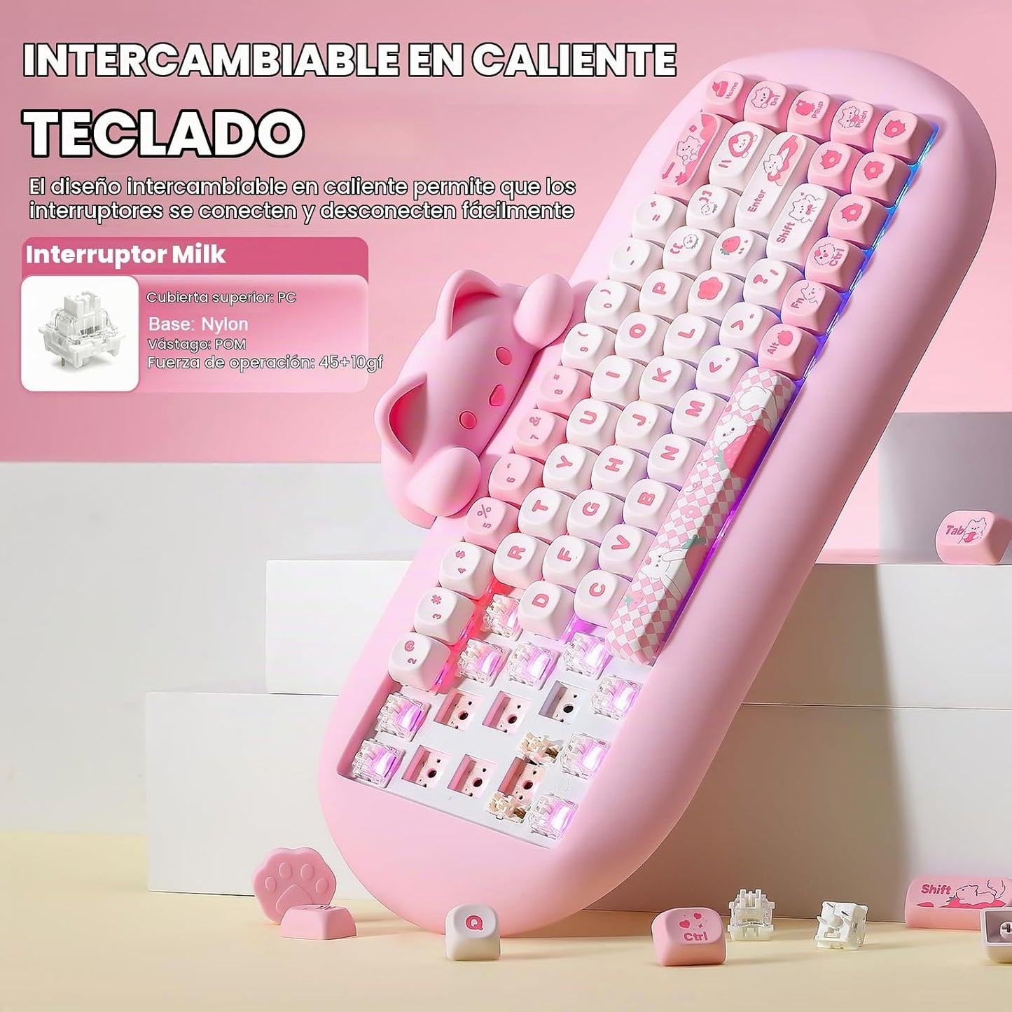 YUNZII C68 Teclado mecánico inalámbrico, diseño de 65%, intercambio...