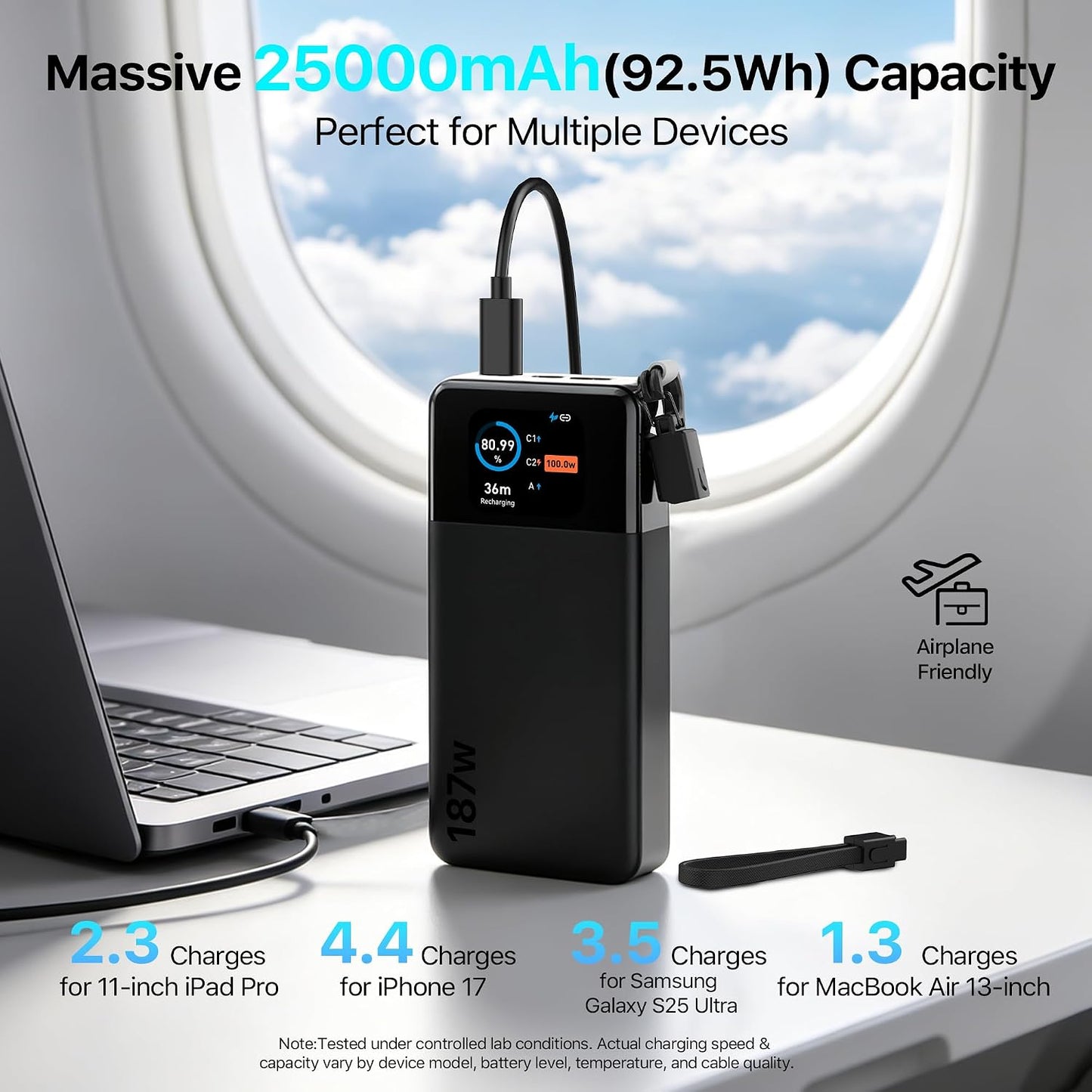 Cargador portátil JUOVI 187W para portátil Power Bank 25000mAh con...