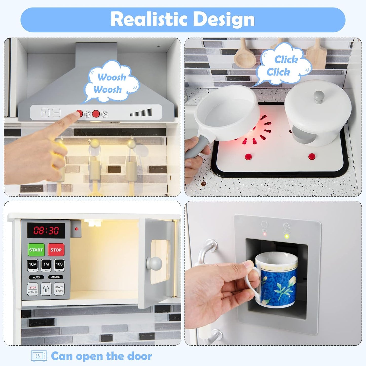 INFANS Juego de cocina para niños, juego de cocina de madera con lu...