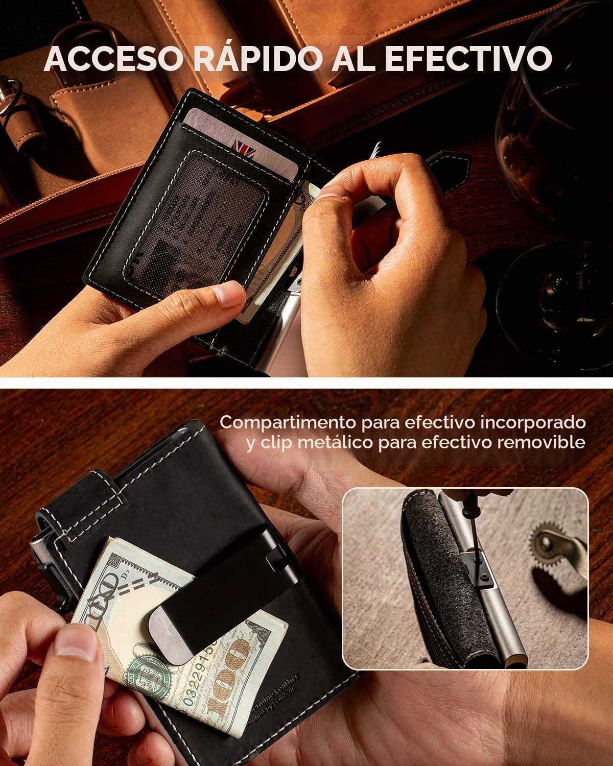 LORZOR Cartera delgada para hombres con cierre de seguridad, billet...