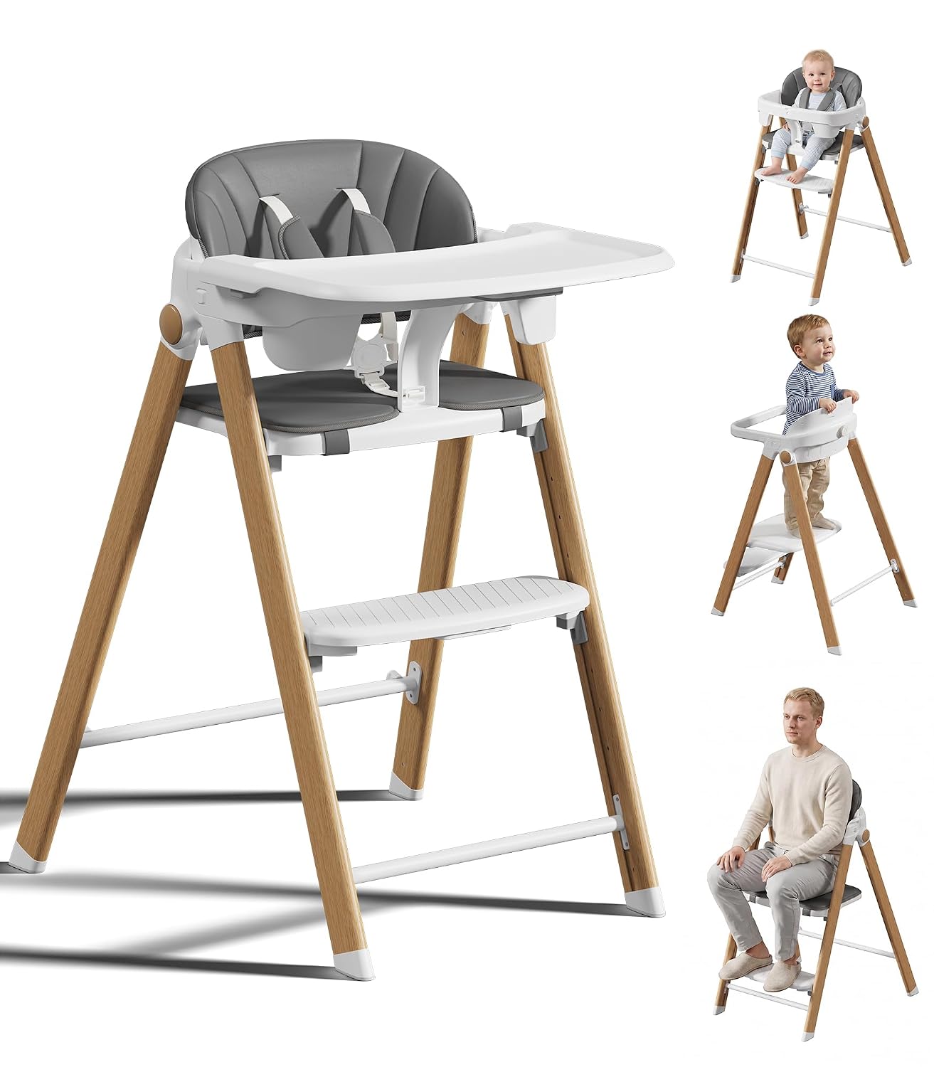Silla alta convertible para bebé y taburete para niños, sillas alta...