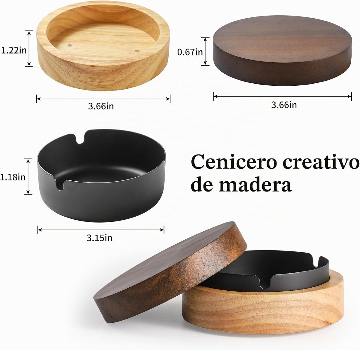 Cenicero lindo para cigarrillos con tapa DDAJJAJ Cenicero de madera...