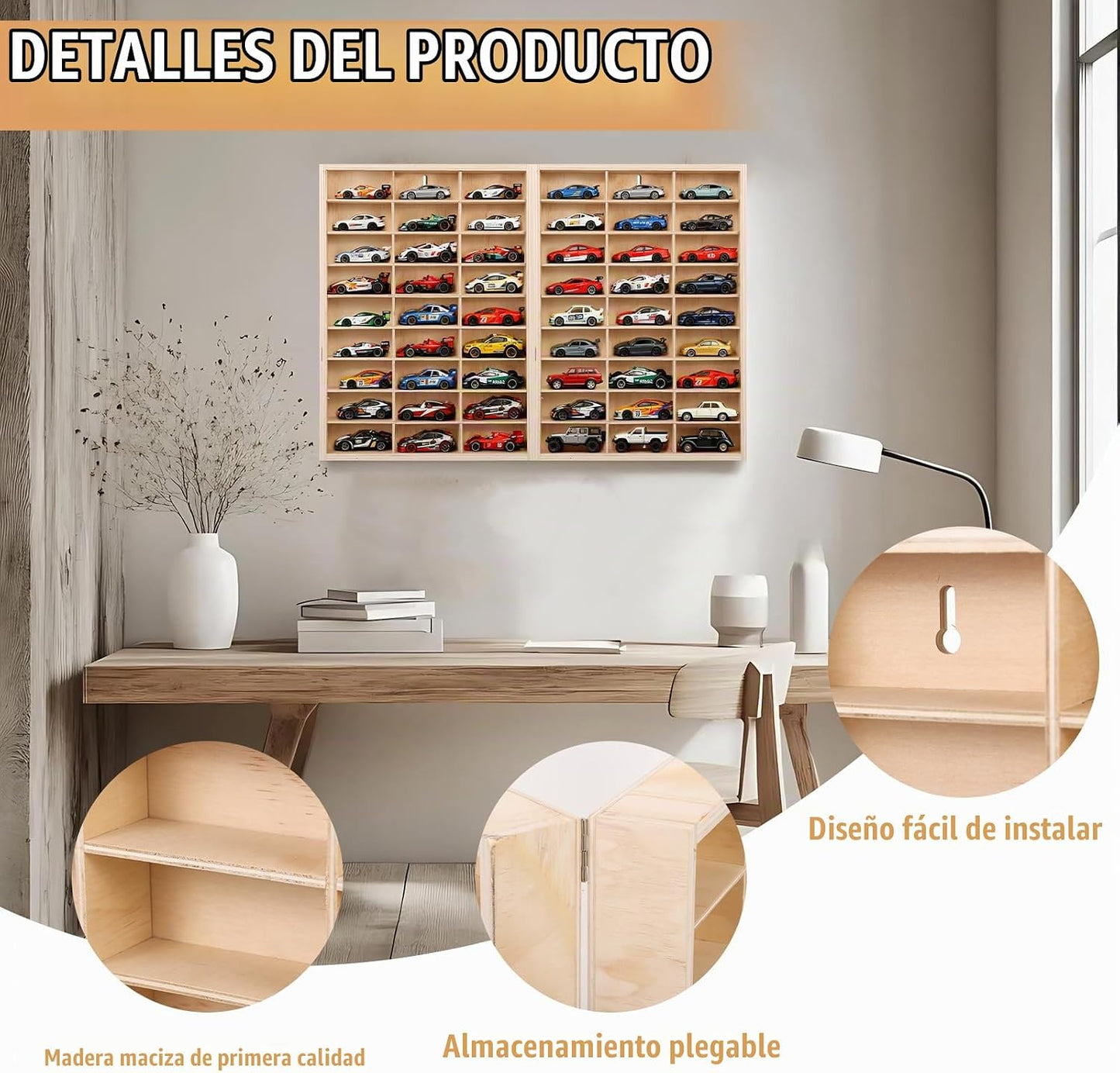 Vitrina de madera para Hotwheels de 54 espacios, escala 1\/64, vitr...