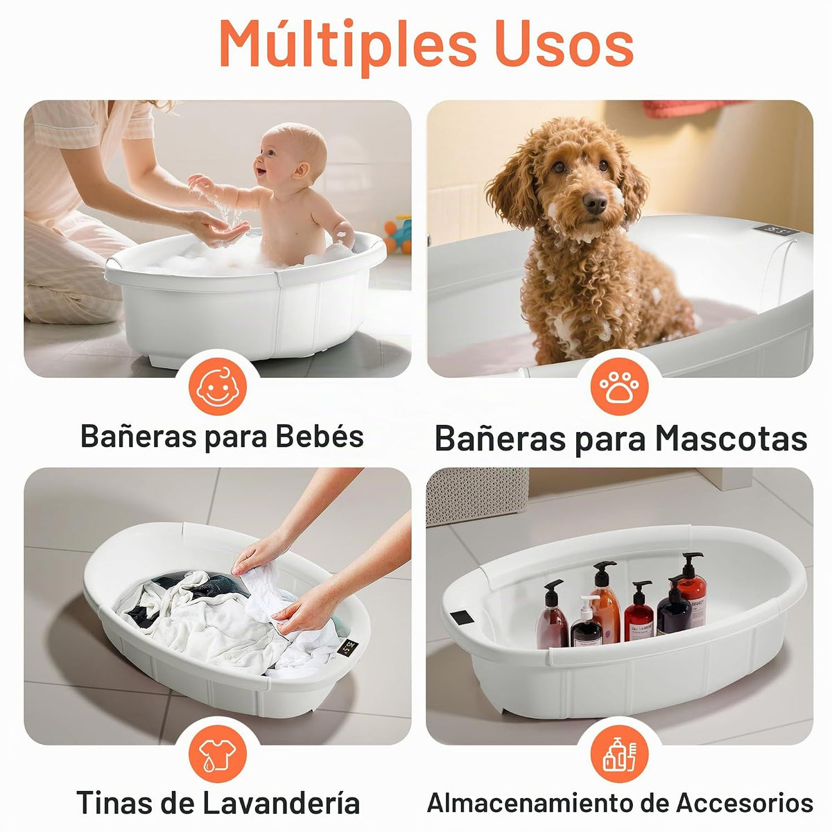 Bañera plegable para bebé, bañera grande para bebé con termómetro y...
