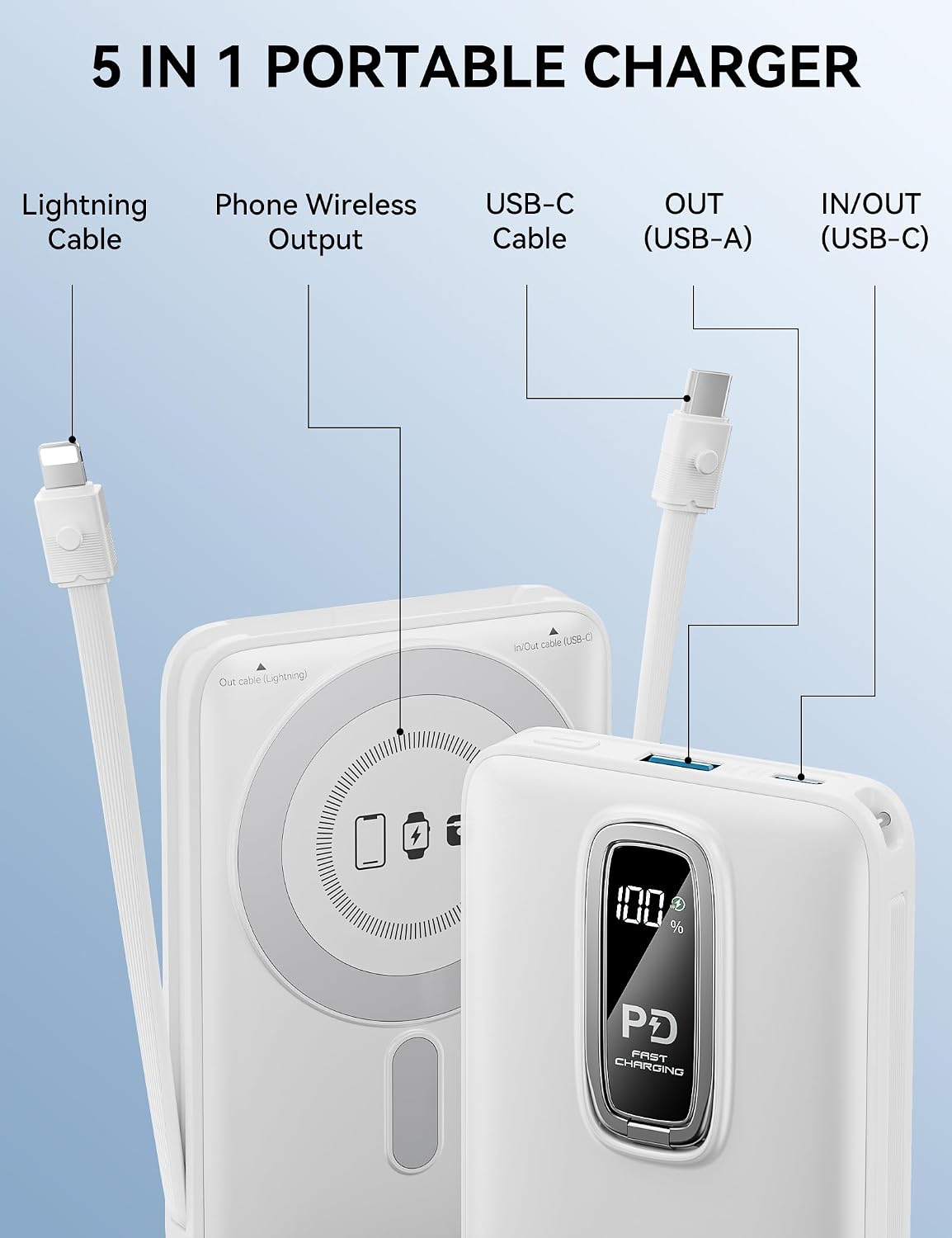 LENGSUM Cargador portátil MagSafe, 22.5 W 10000 mAh, banco de energ...
