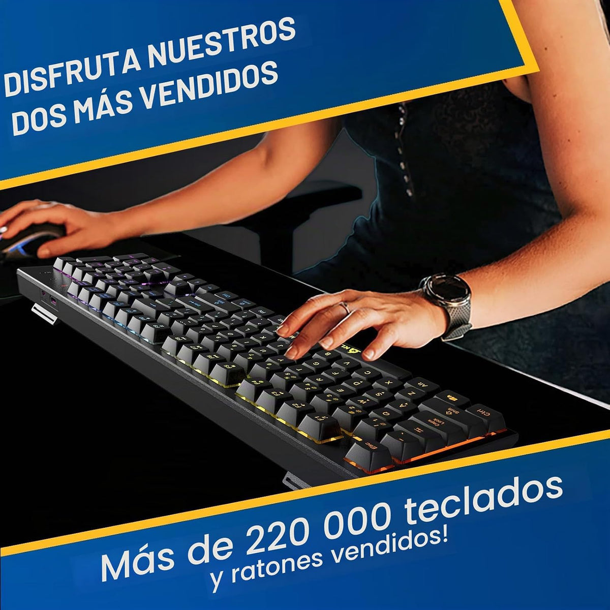 KLIM Teclado y mouse inalámbricos Chroma - Combo de juegos con retr...