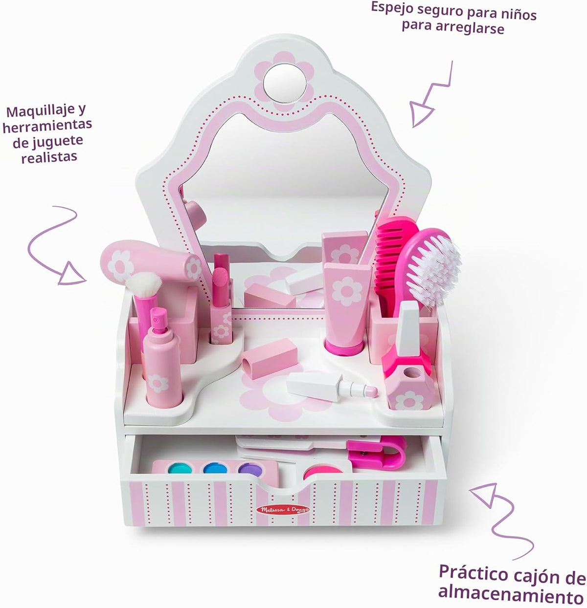Melissa &amp; Doug Juego de madera para salón de belleza, tocador d...