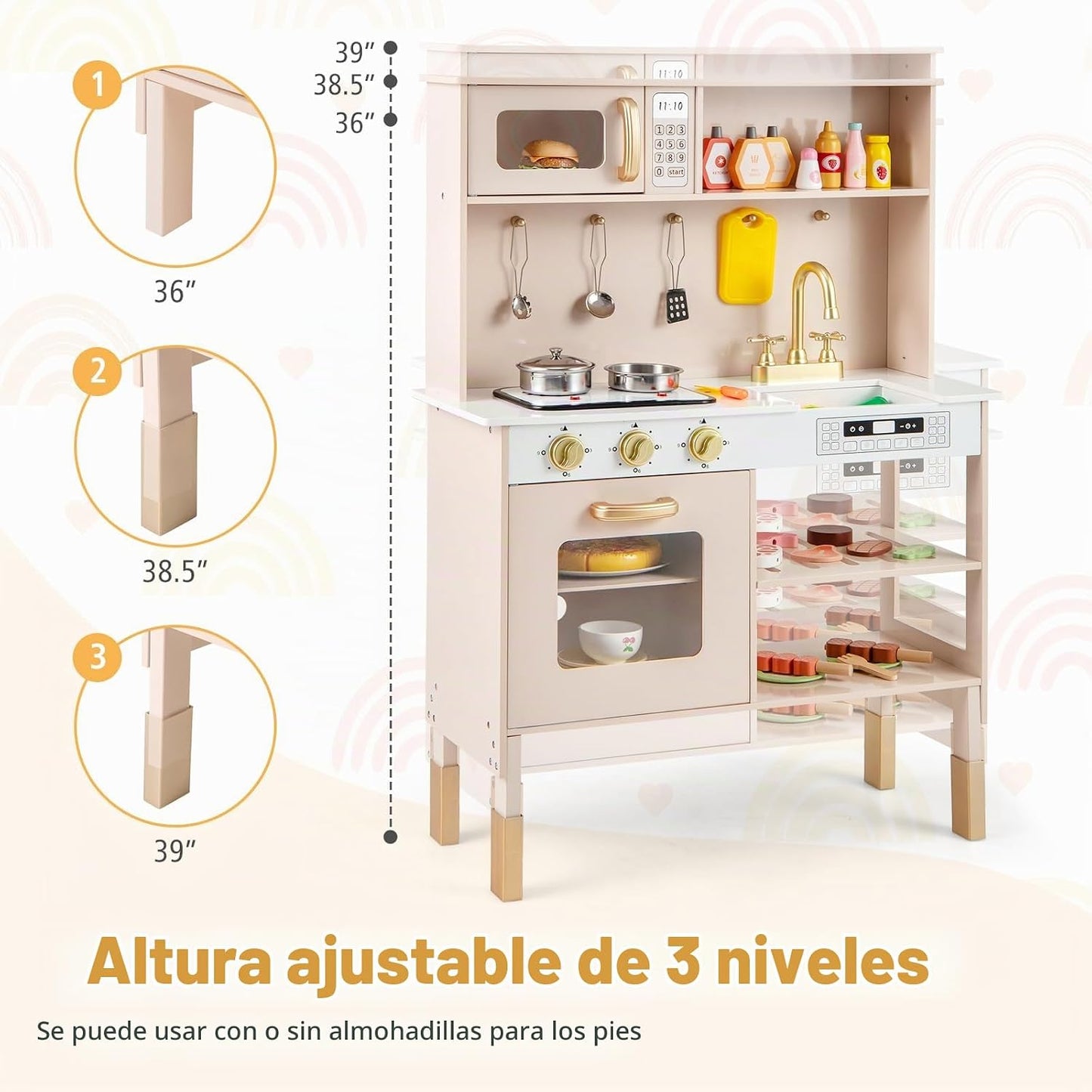 HONEY JOY Juego de cocina para niños, cocina de madera para niños p...