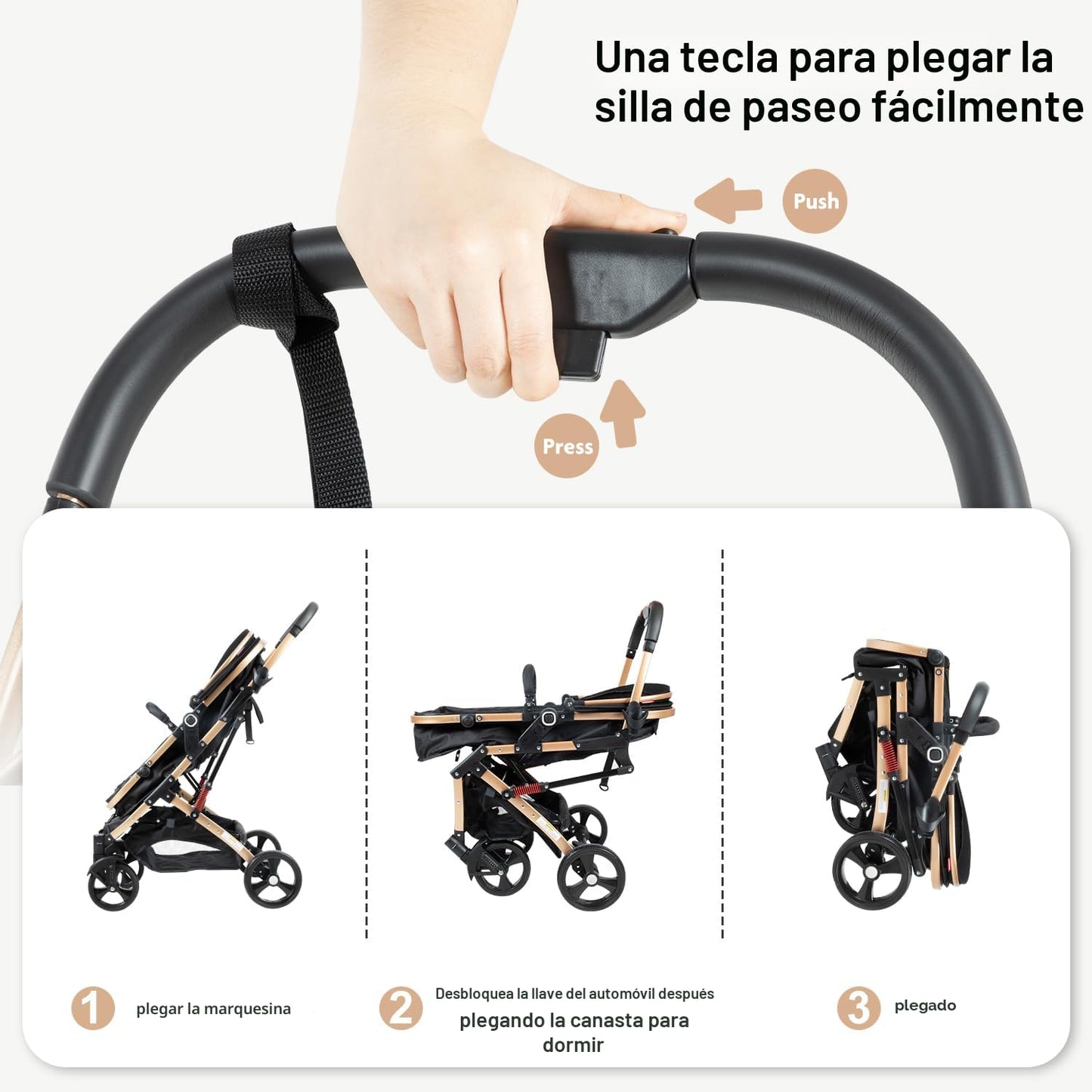 PEARLOVE Cochecito de bebé 2 en 1, cochecito plegable para recién n...