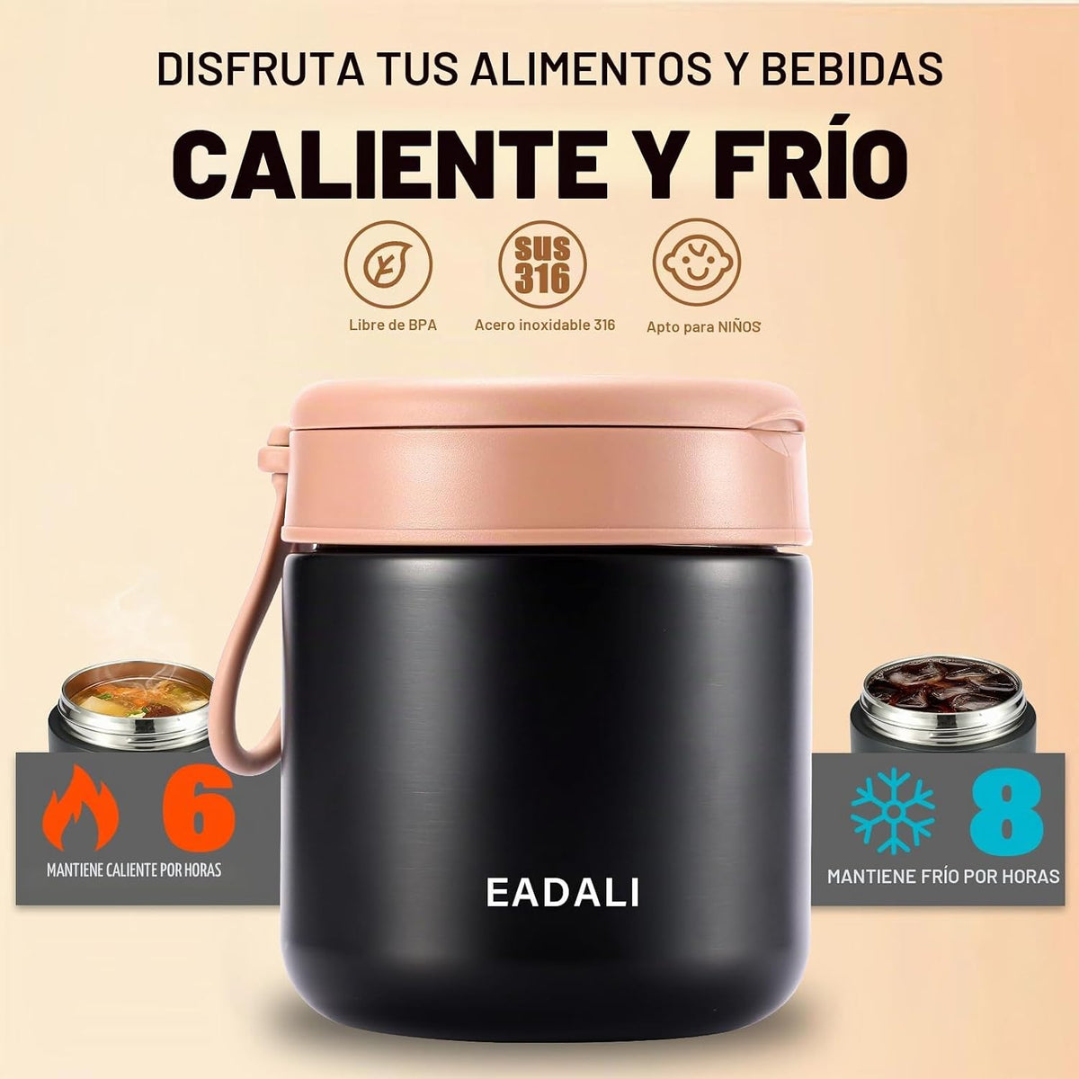 Eadali Tarro térmico para alimentos de 15.2 onzas para niños y adul...