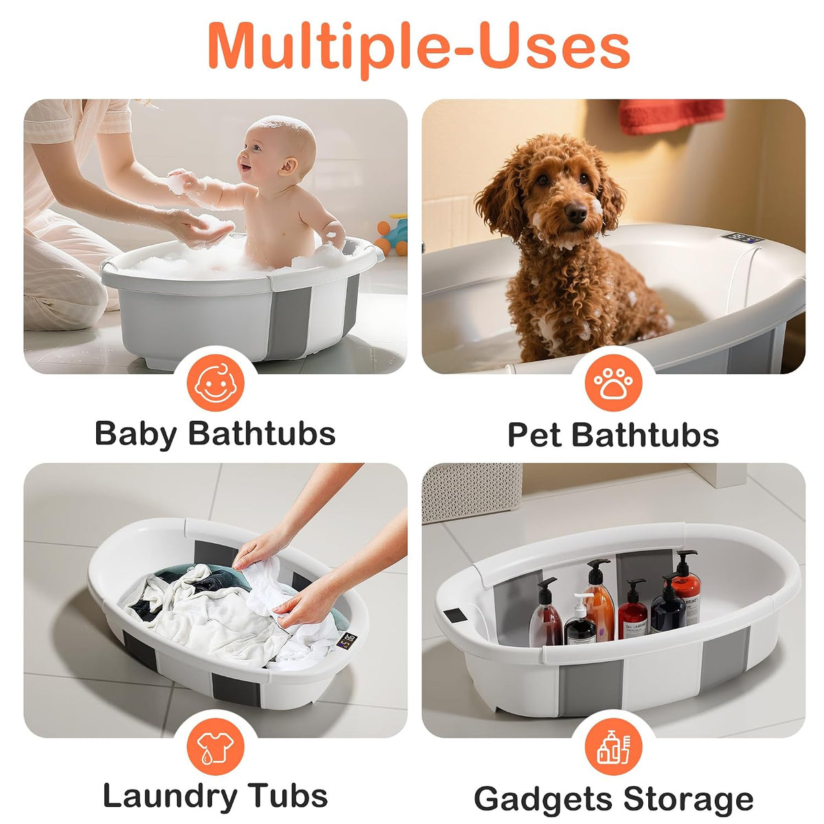 Bañera plegable para bebé - Tina de baño grande para bebé con termó...