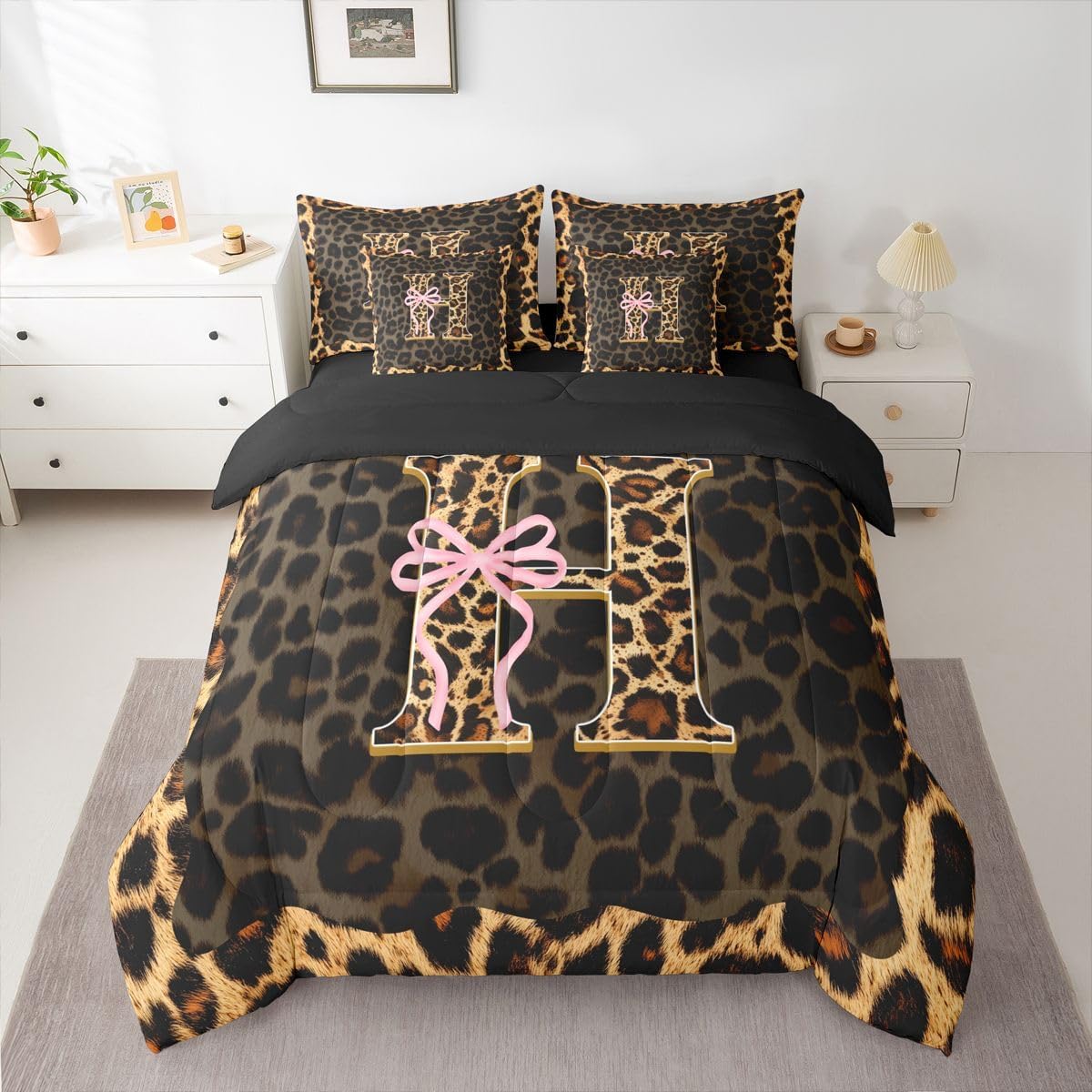 Erosebridal Juego de edredón de 7 piezas con estampado de leopardo...